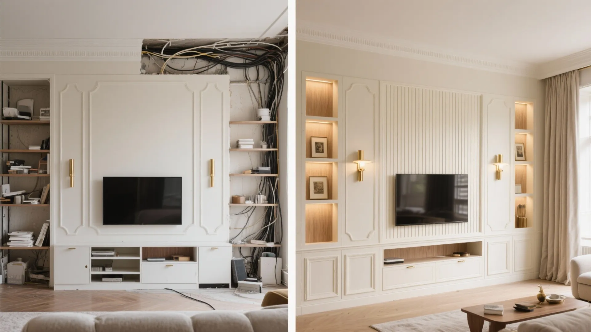 Wall Panelling That Hides Storage and Wiring
