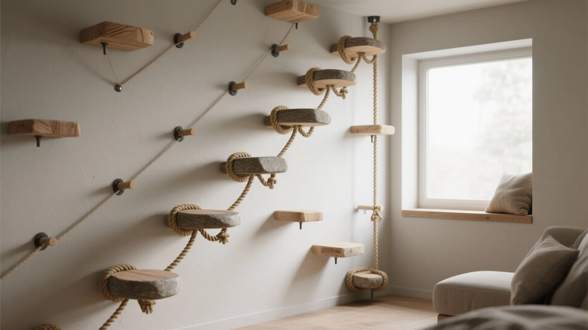 1. Wall-mounted stepping stones and perches