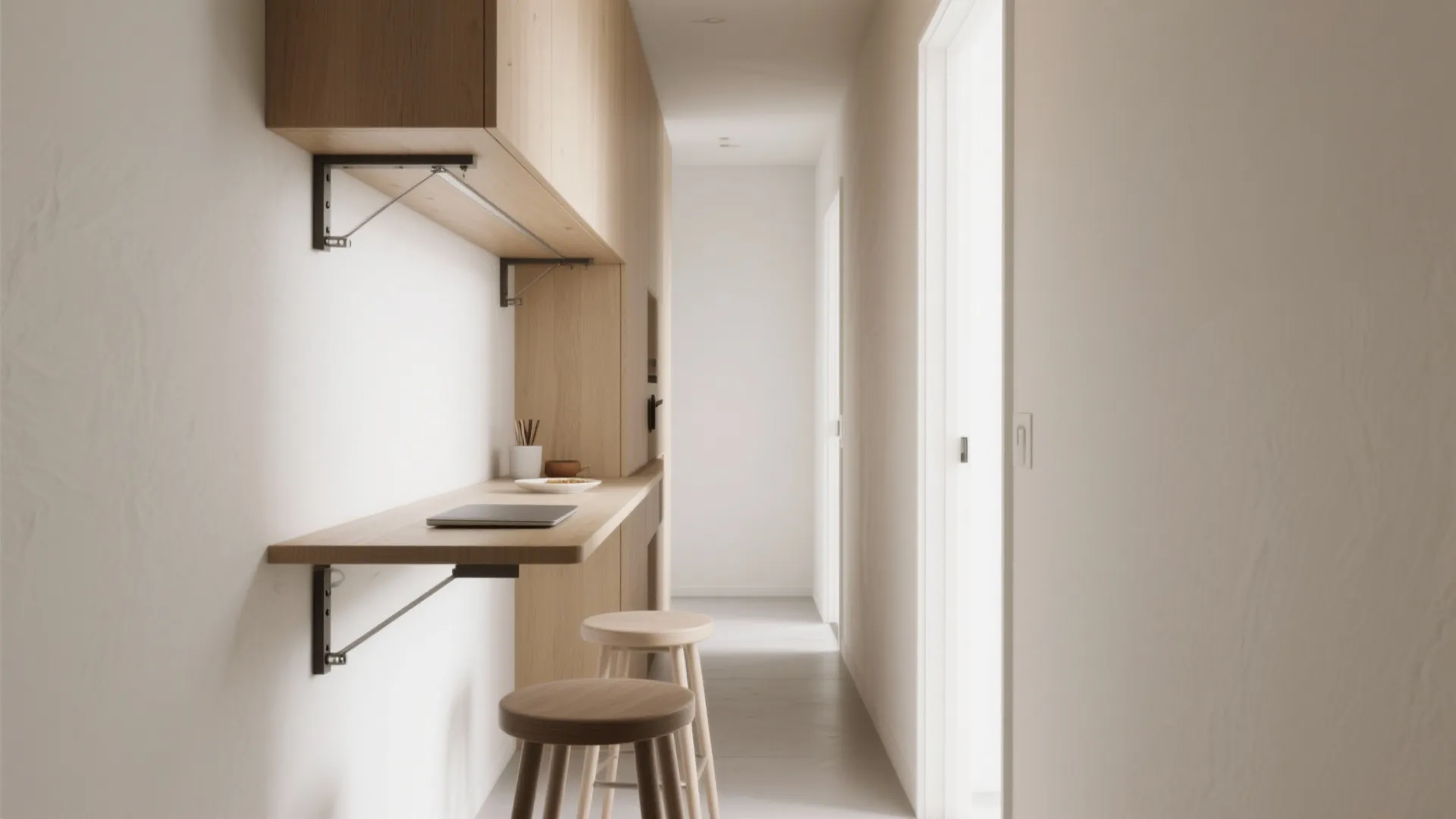 2. Wall-Mounted Pivot Leaf for Narrow Hallways