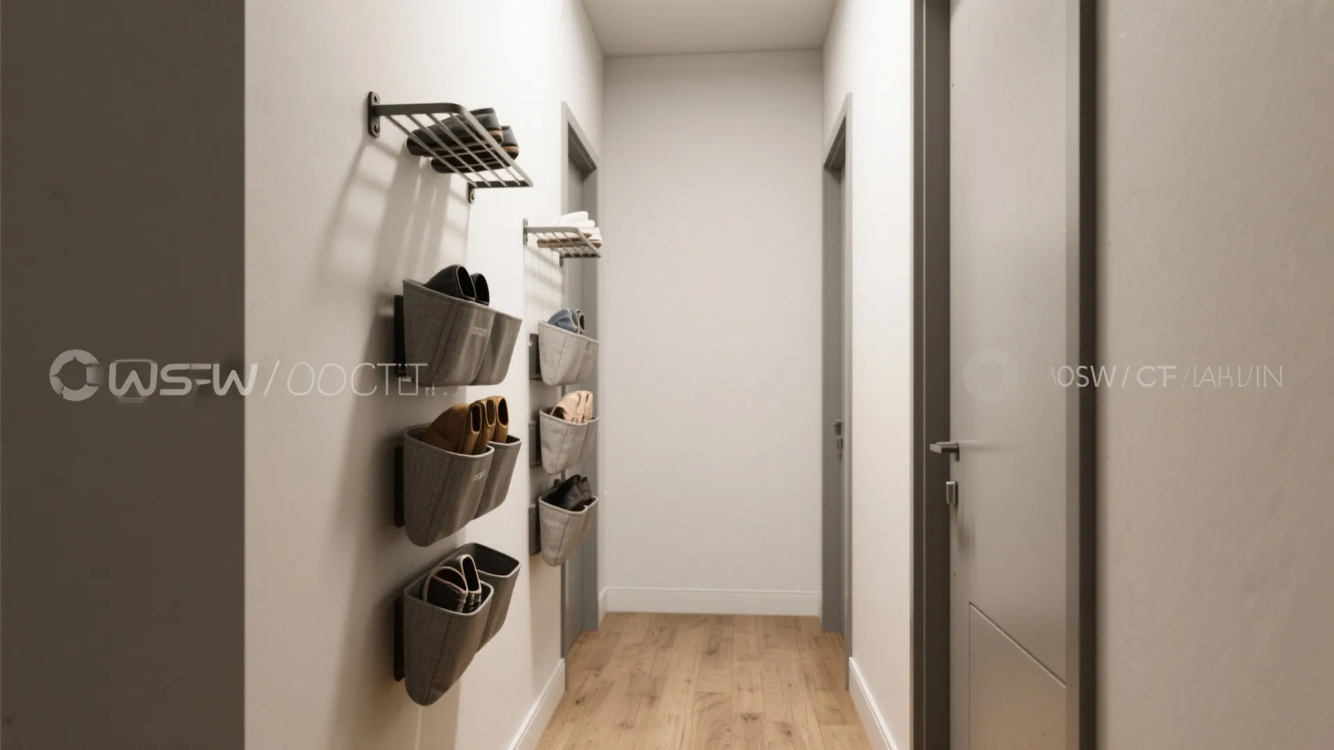 Slim wall-mounted shoe pockets