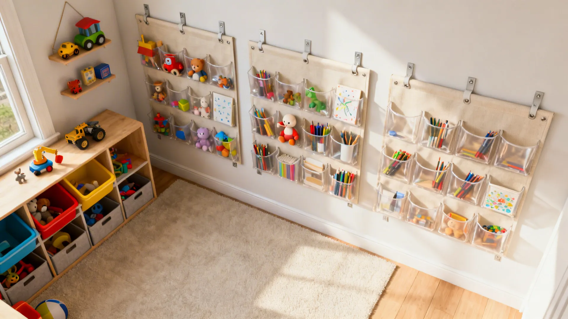 4. Wall-mounted pockets and hanging organizers