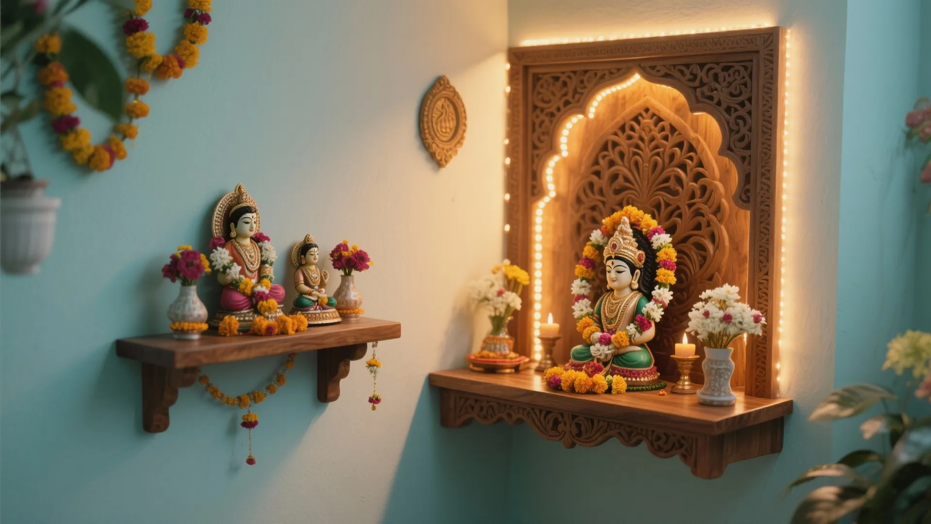 Wall-mounted Pooja Shelves