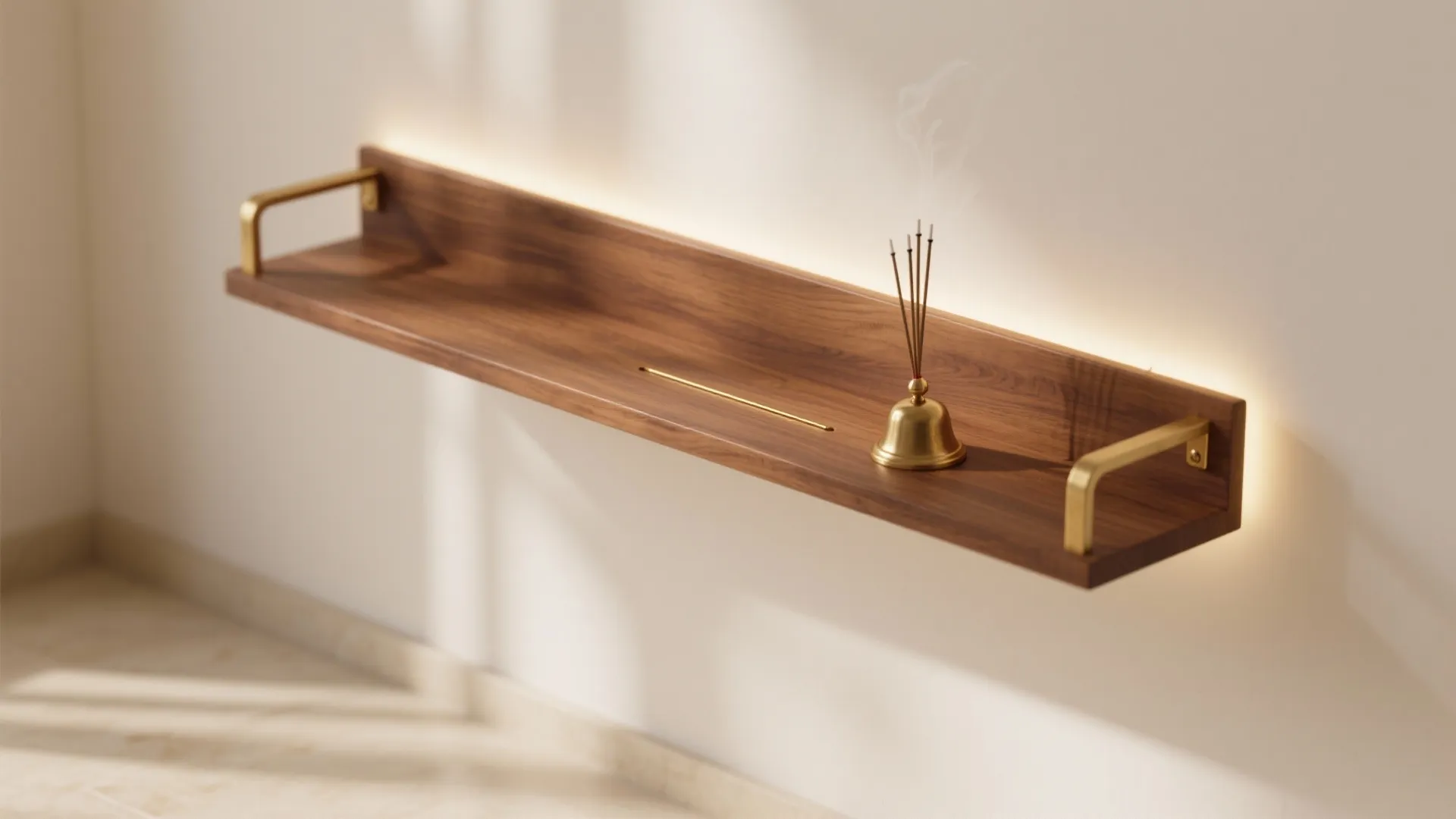 Minimal wall-mounted wooden pooja shelf