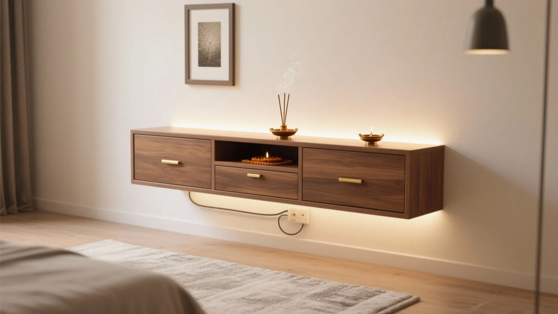 Minimalist Wall-Mounted Pooja Unit with Hidden Storage