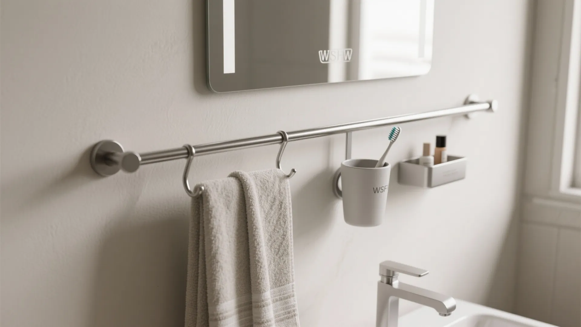 Wall-Mounted Rail with Hooks & Mini Caddies