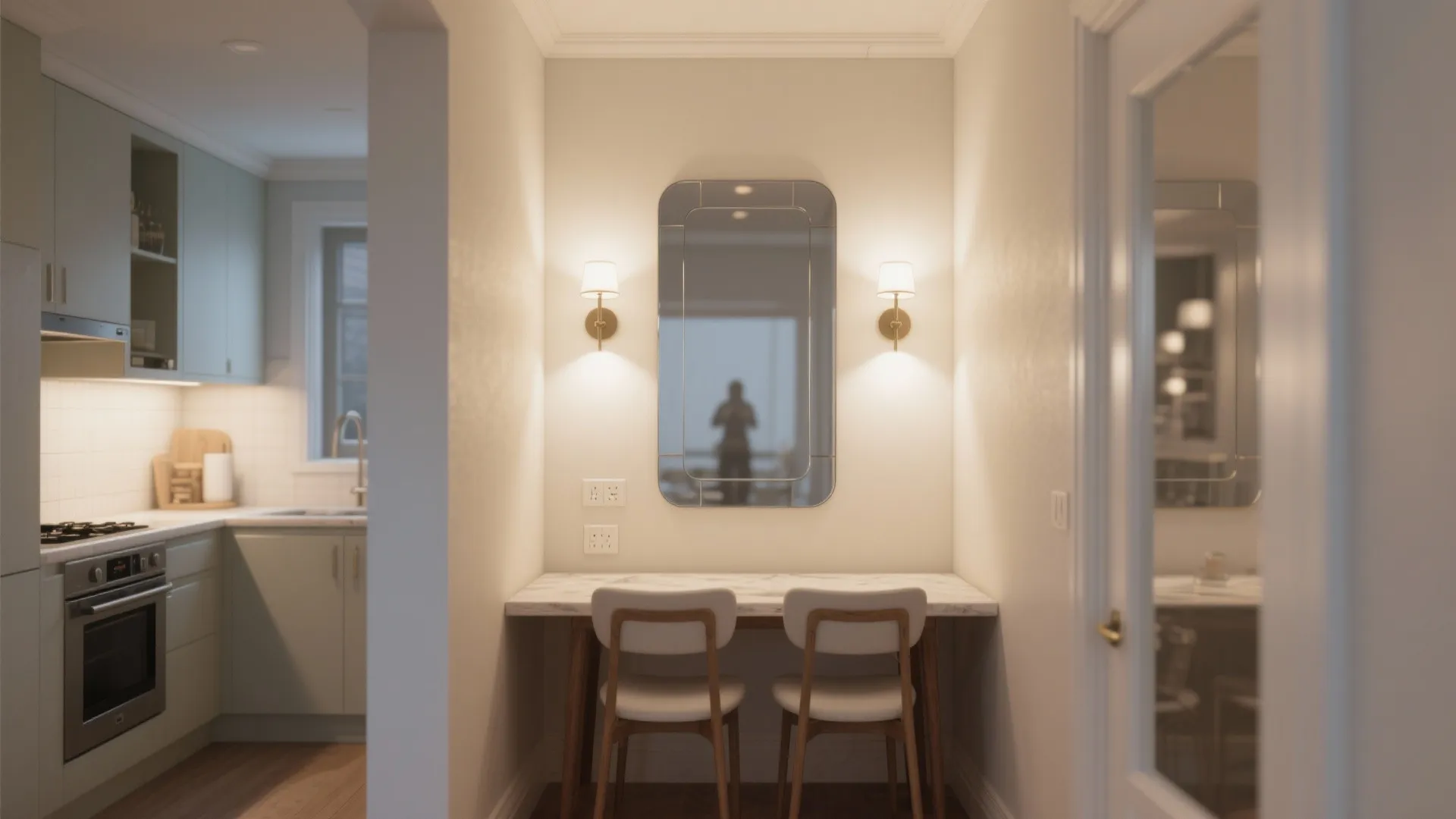 3. Wall fixtures and reflective tricks to free up space