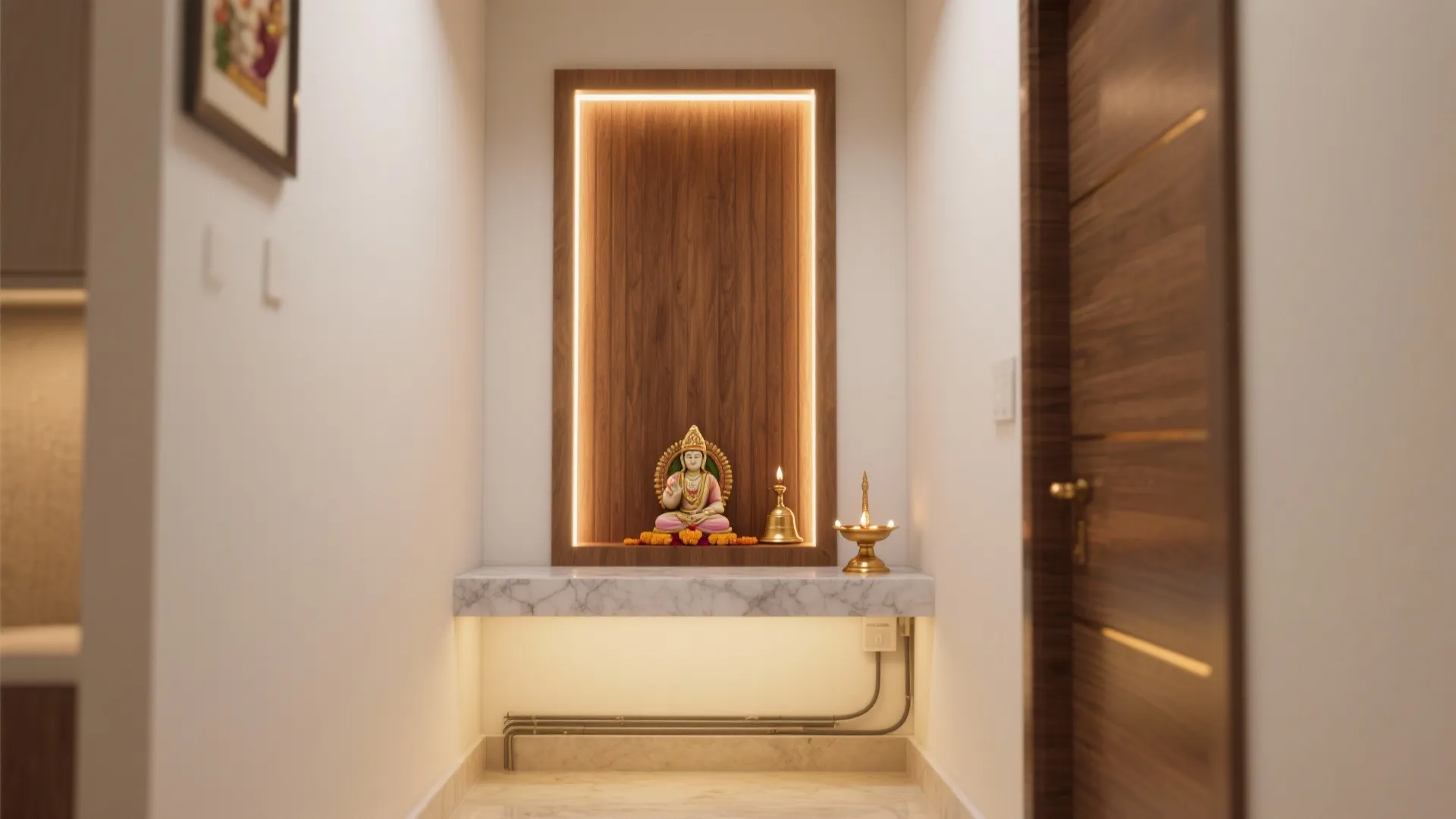 Idea 1: A slim wall-mounted sanctum with alcove lighting