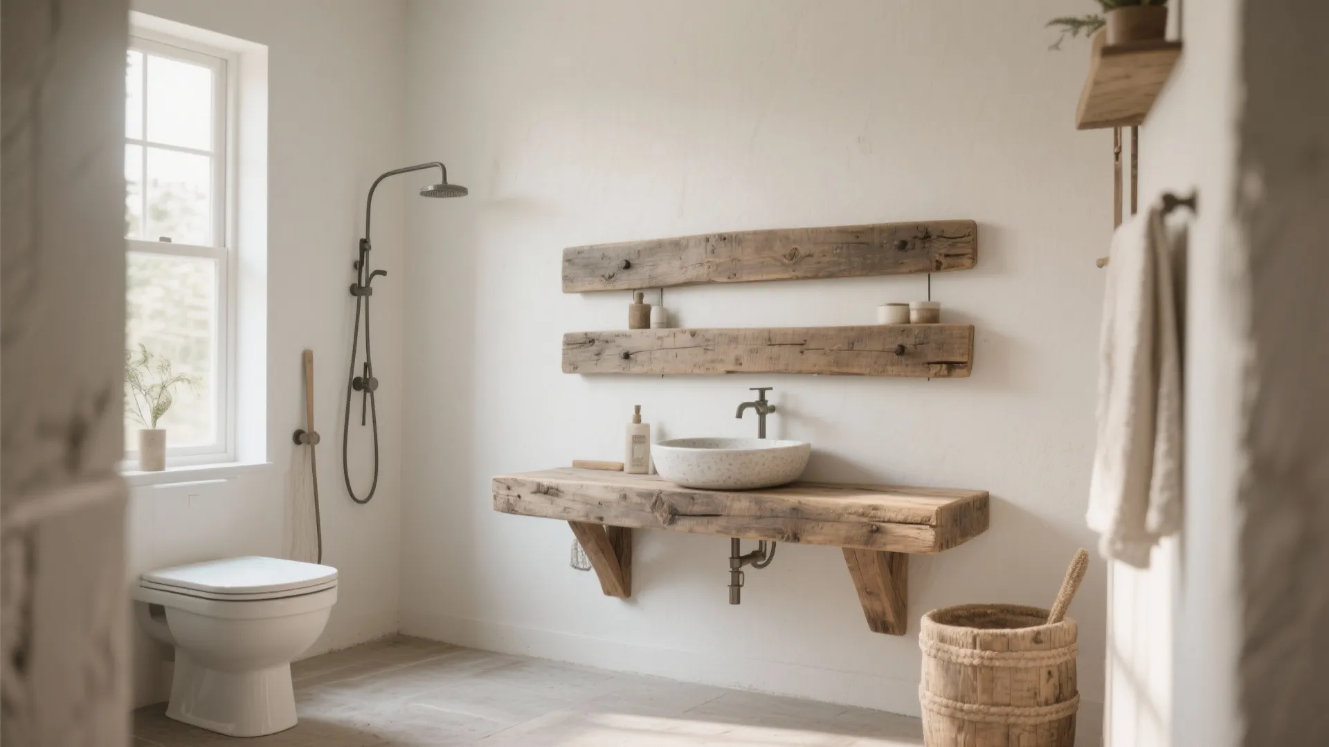 10. Wall-Mounted Rustic Shelf + Basin