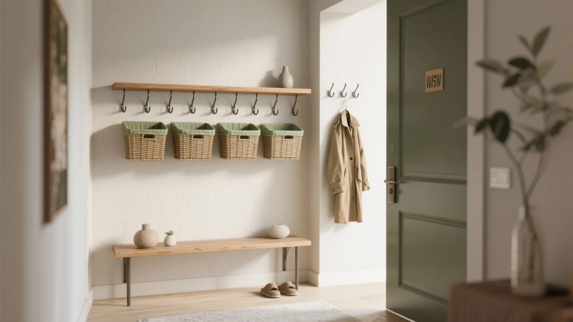 Wall-mounted shelf + hooks combo