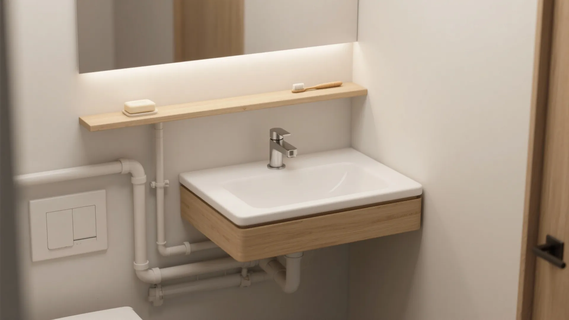 1. Wall-mounted sink with slim shelf