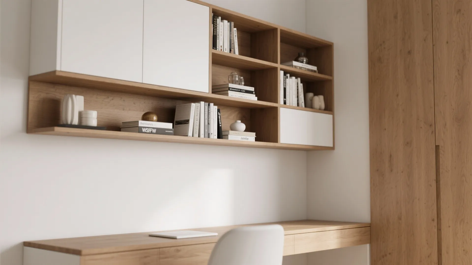 7. Wall-Mounted Shelves Over Desk