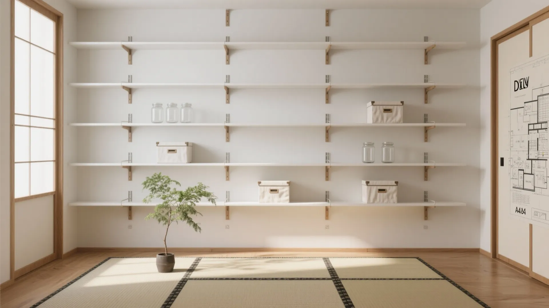 2. 収納は“面”で作る：日本橋サイズの収納技巧で床を空ける