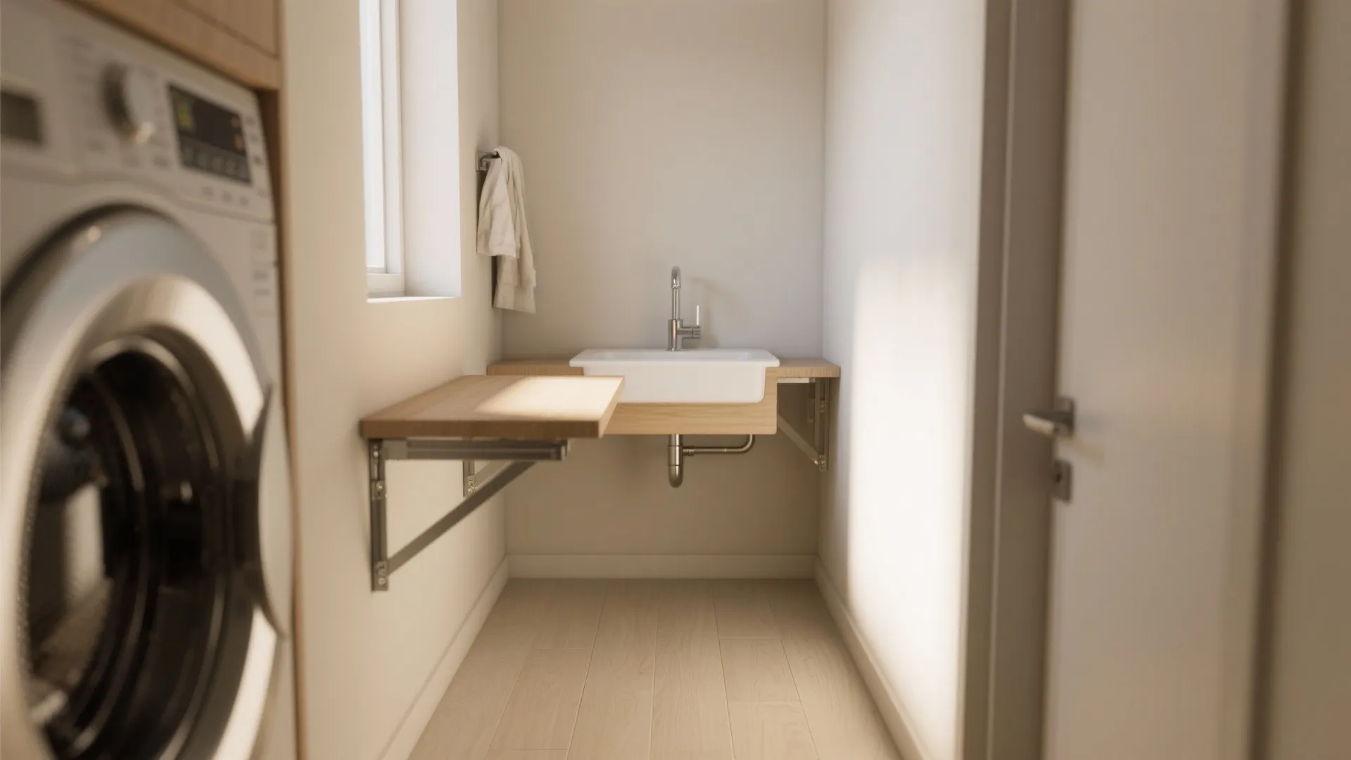 2. Wall-mounted sink plus fold-down counter