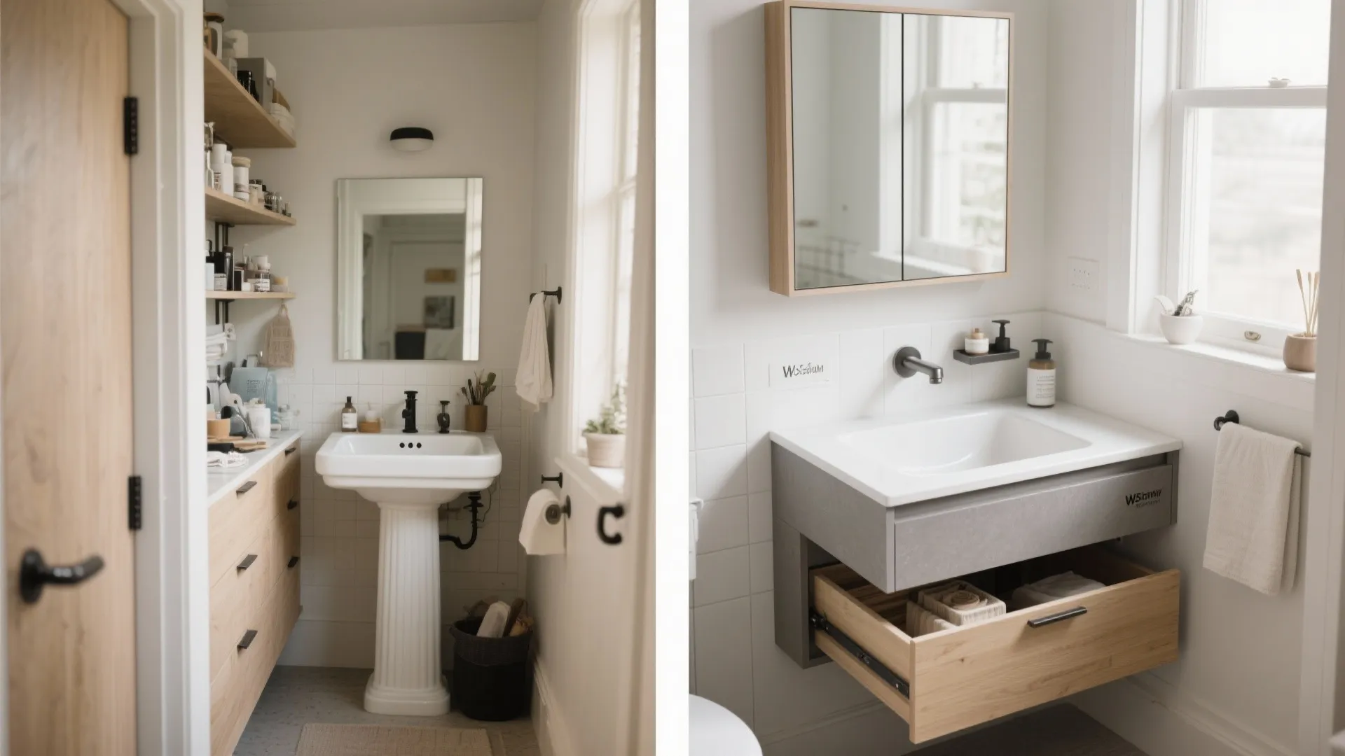 Wall-Mounted Basin with Slim Storage
