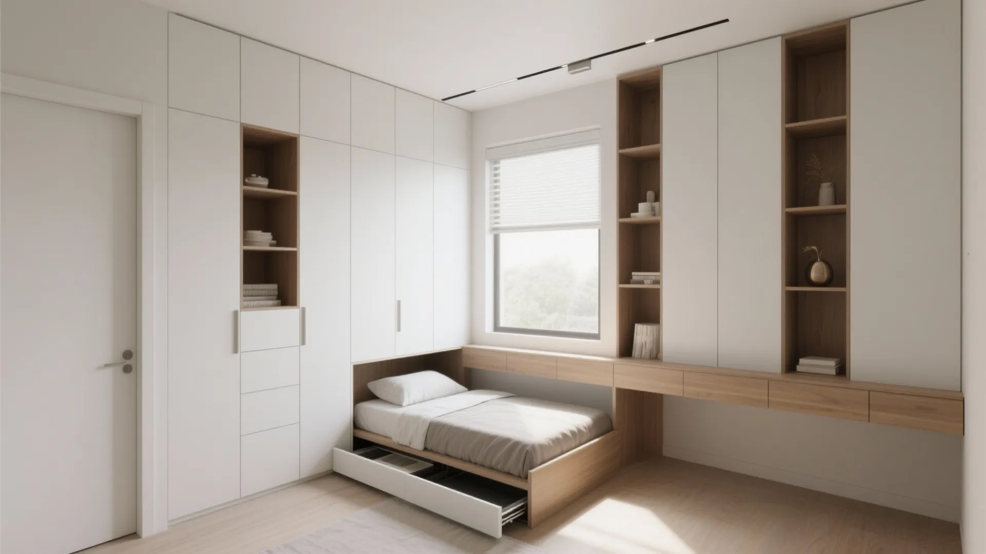 4. Wall-to-Wall Storage with Pull-Out Guest Bed