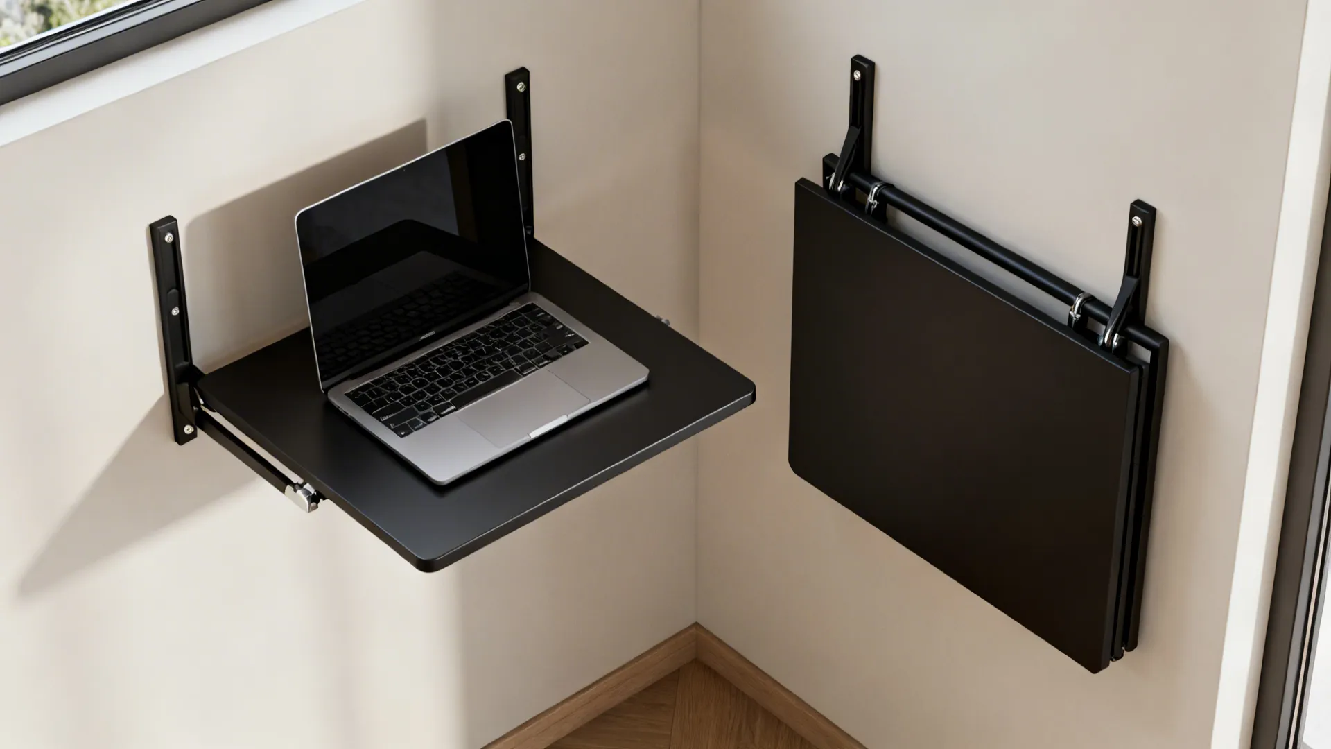 4. Floating Wall-Mounted Black Table