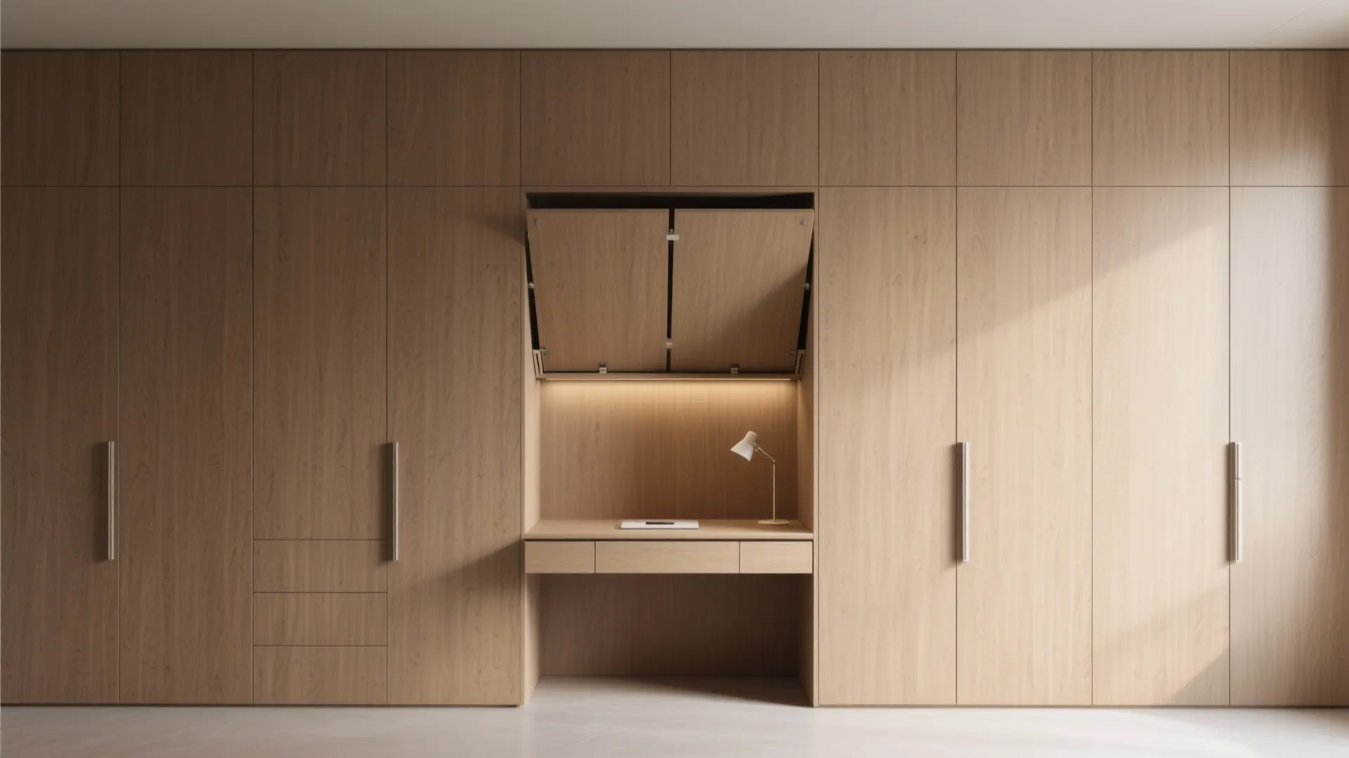 1. Wall-to-Wall Built-ins with Fold-Down Desk