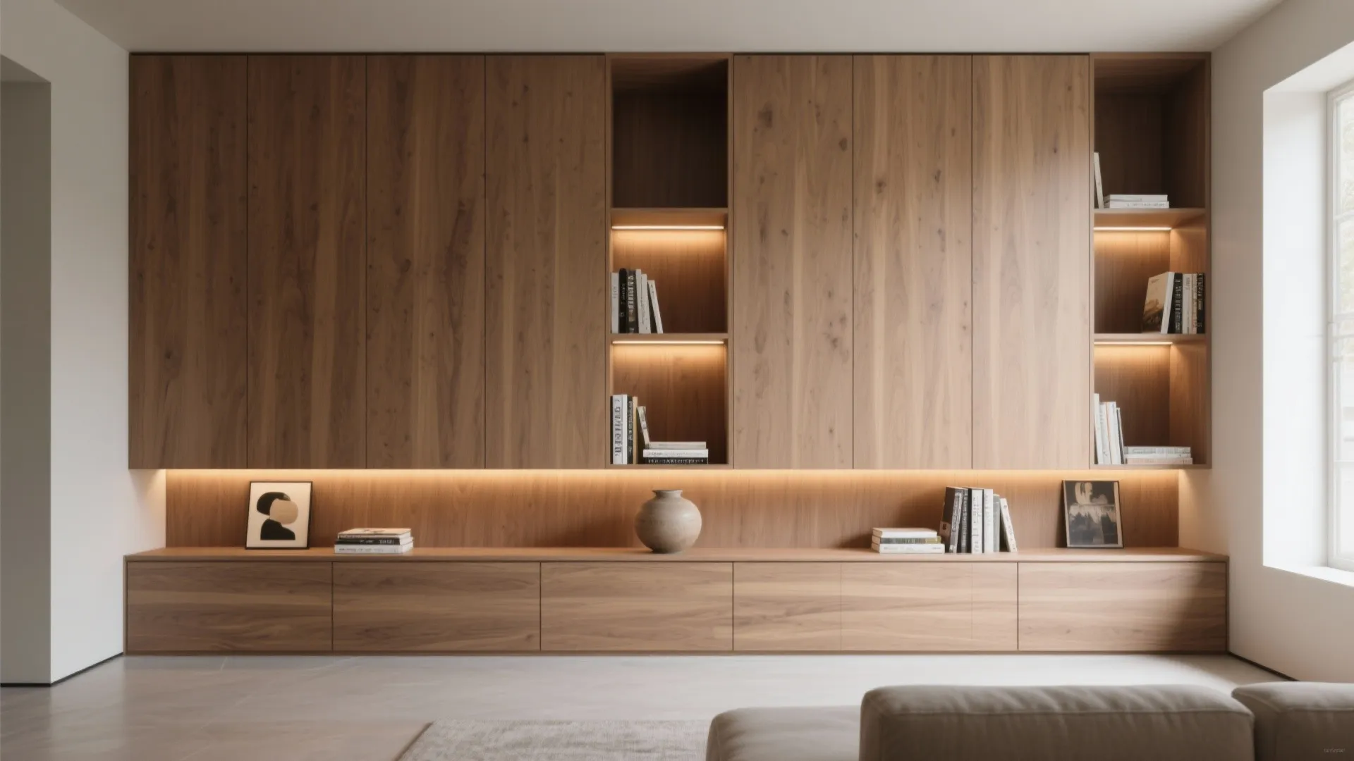 Built-In Wall-to-Wall Storage with Open/Closed Balance