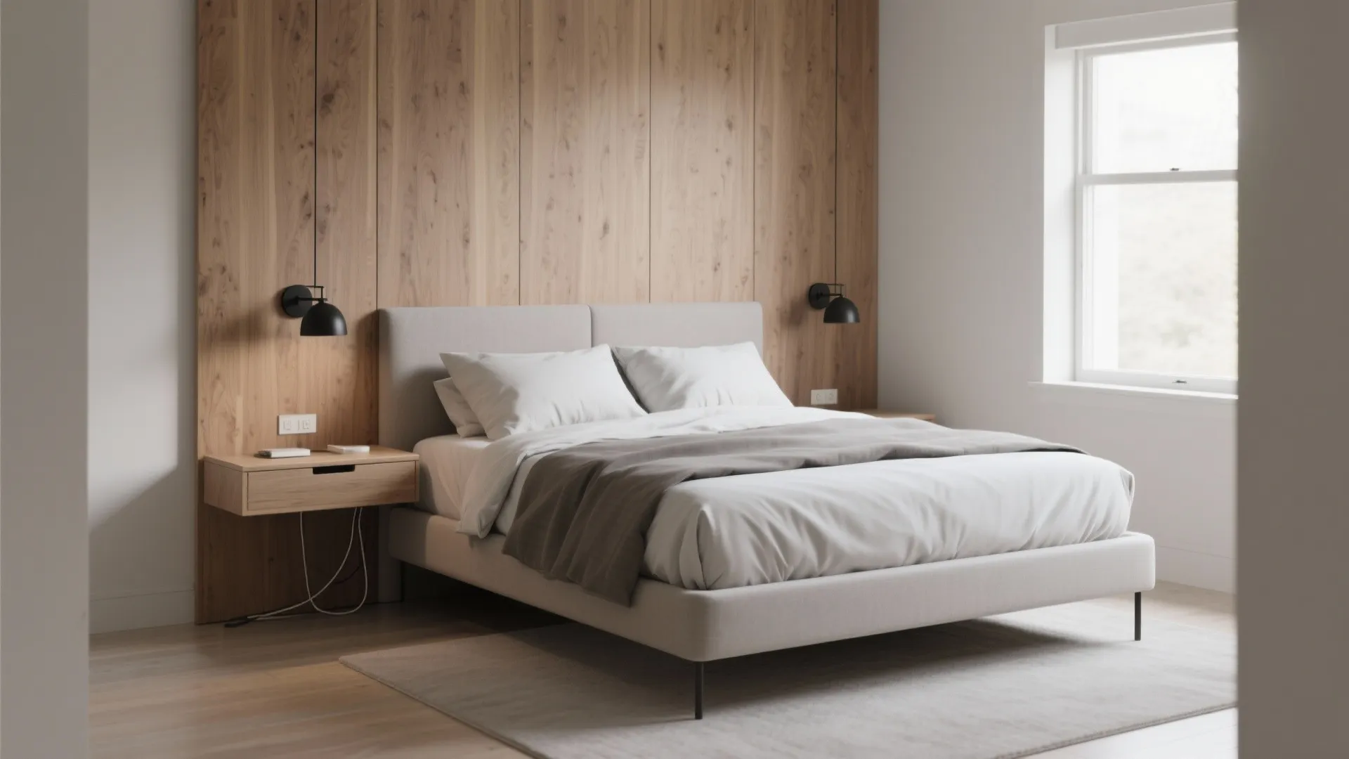 1) Wall-to-Wall Headboard with Floating Nightstands