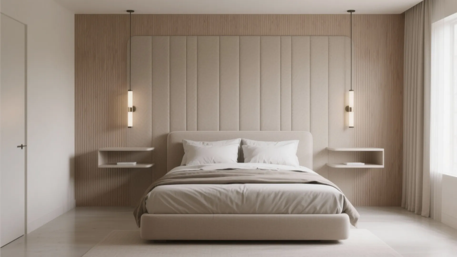 Wall-to-Wall Headboard with Floating Nightstands