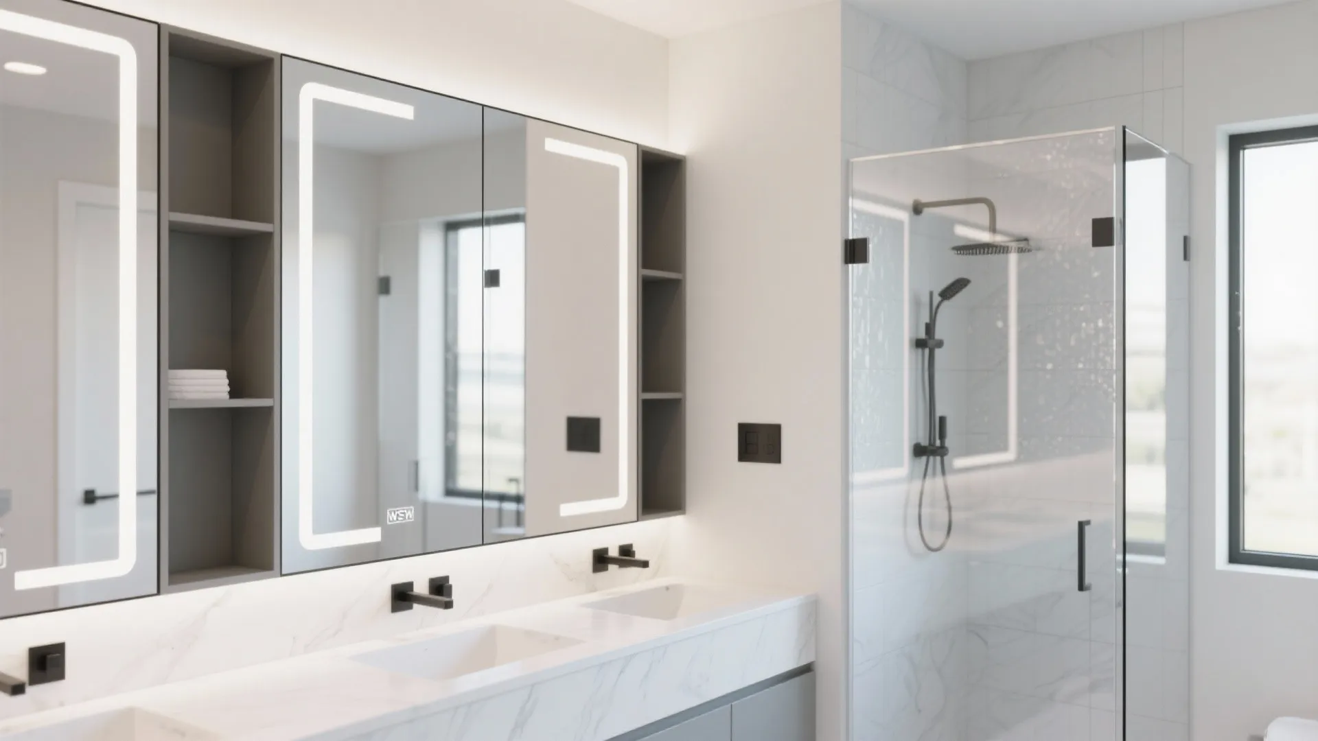 Corner and Wall-to-Wall Mirror Cabinets (Panoramic Storage)