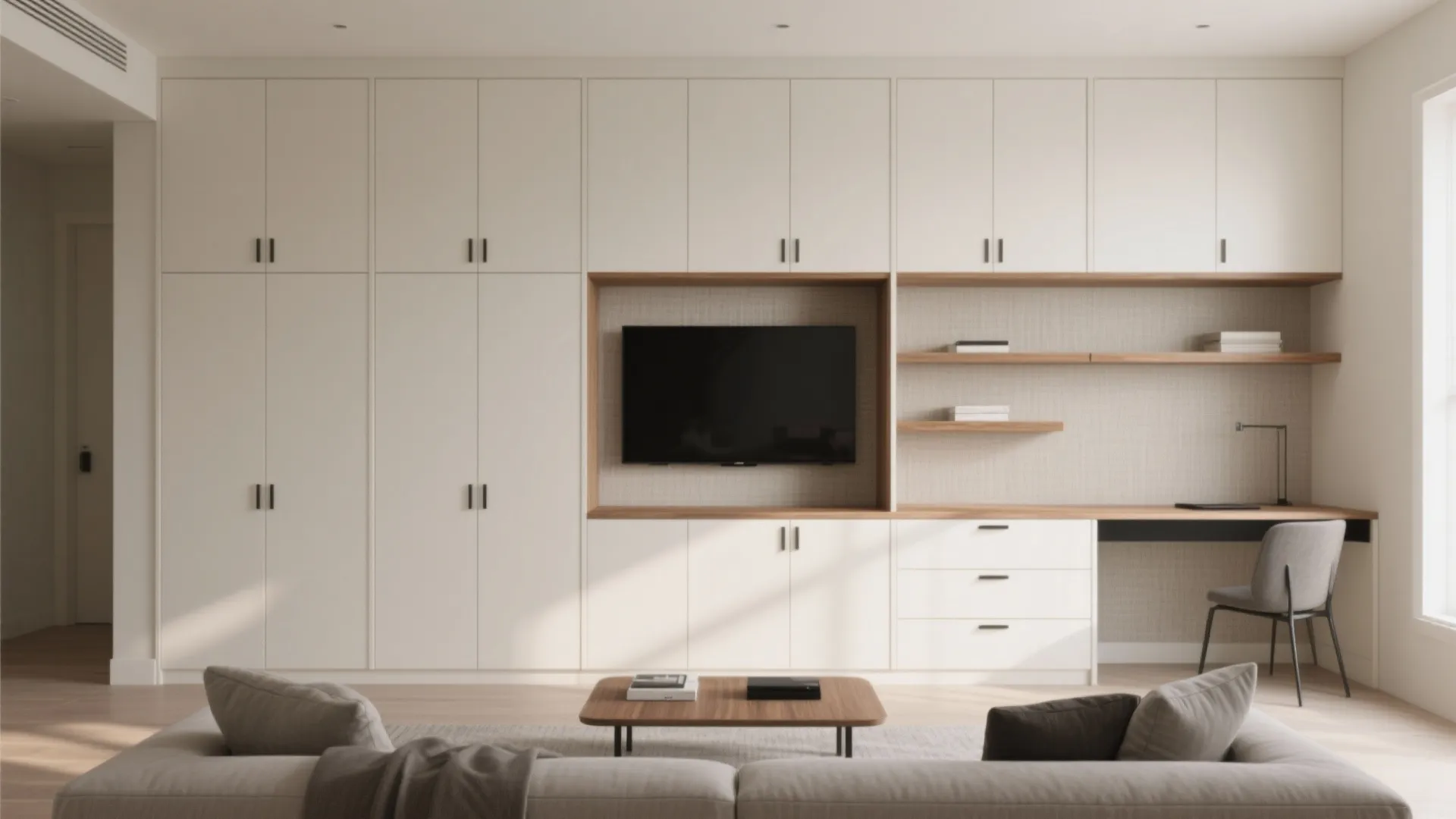 Wall-to-Wall Storage With a Tailored TV Niche