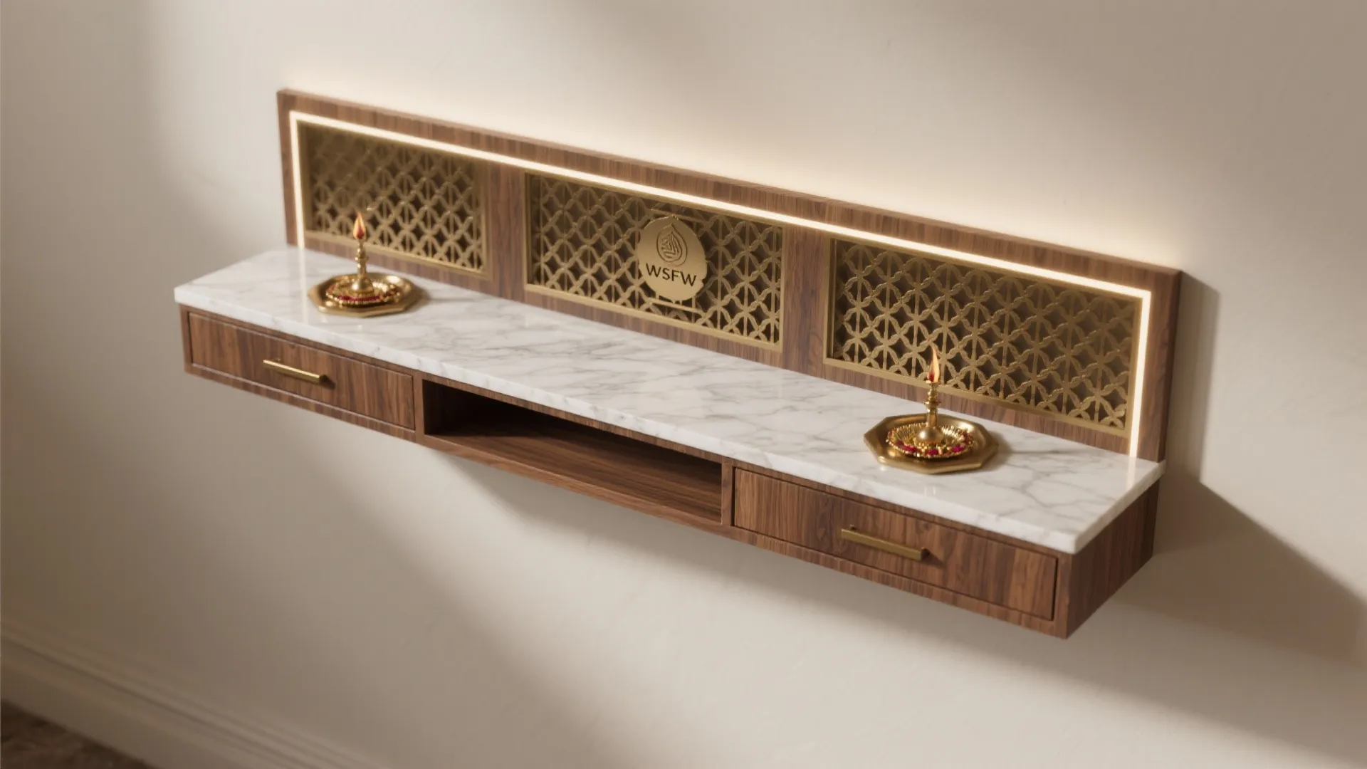 Minimal Wall-Mounted Pooja Peeta With Hidden Storage