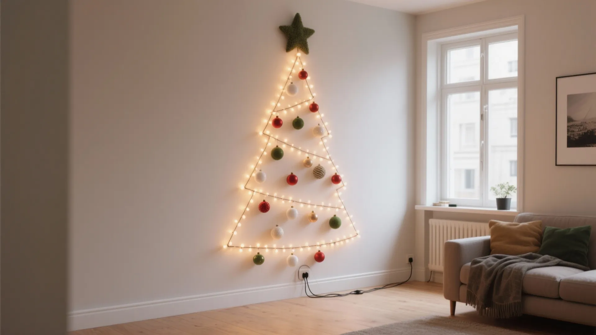 DIY Christmas Tree on Wall with Lights: Space-Saving Holiday Magic: 1 Minute to a Festive Wall Tree—No Floor Space? No Problem!