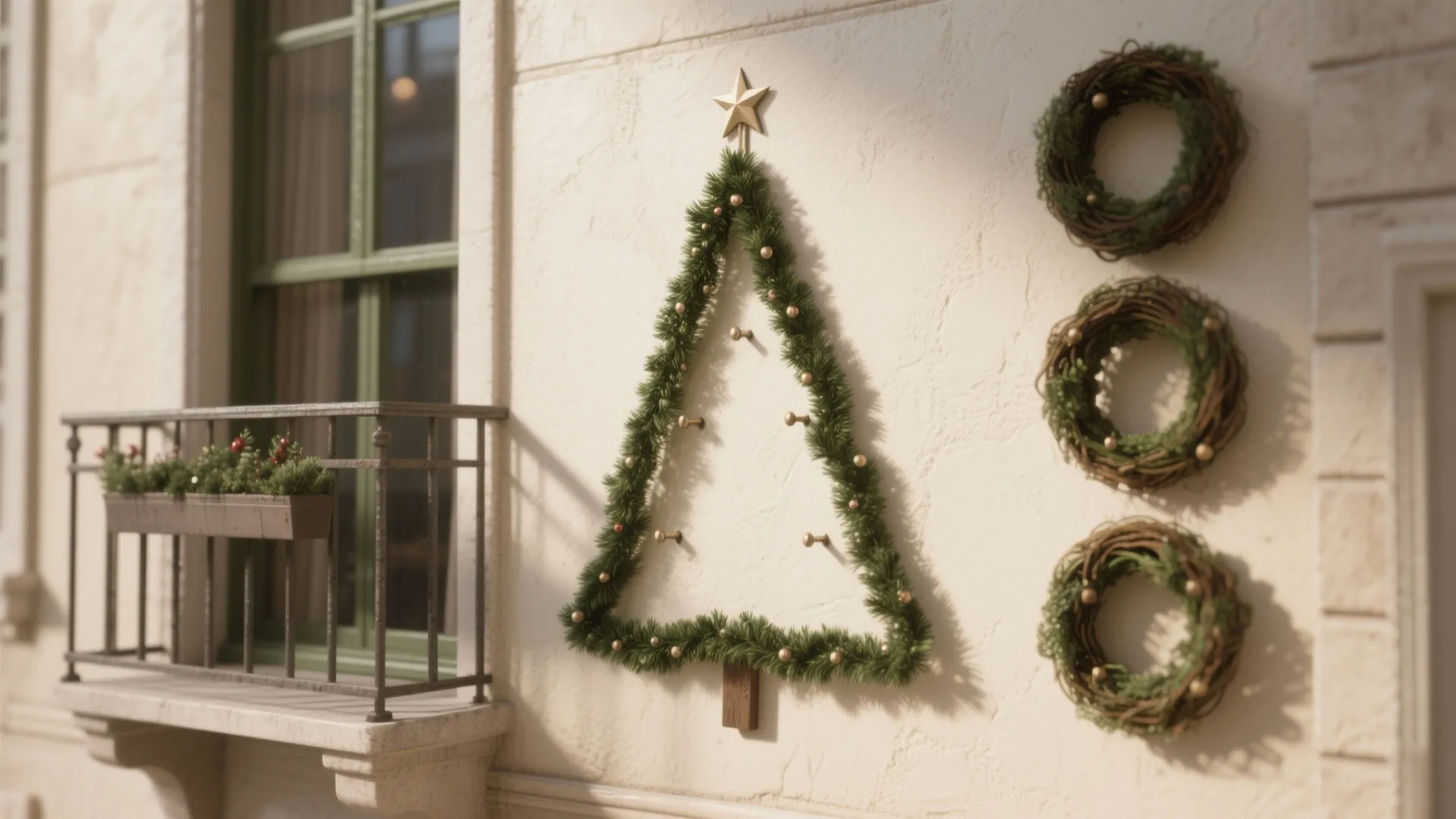 Slim wall-mounted Christmas tree and wreath wall