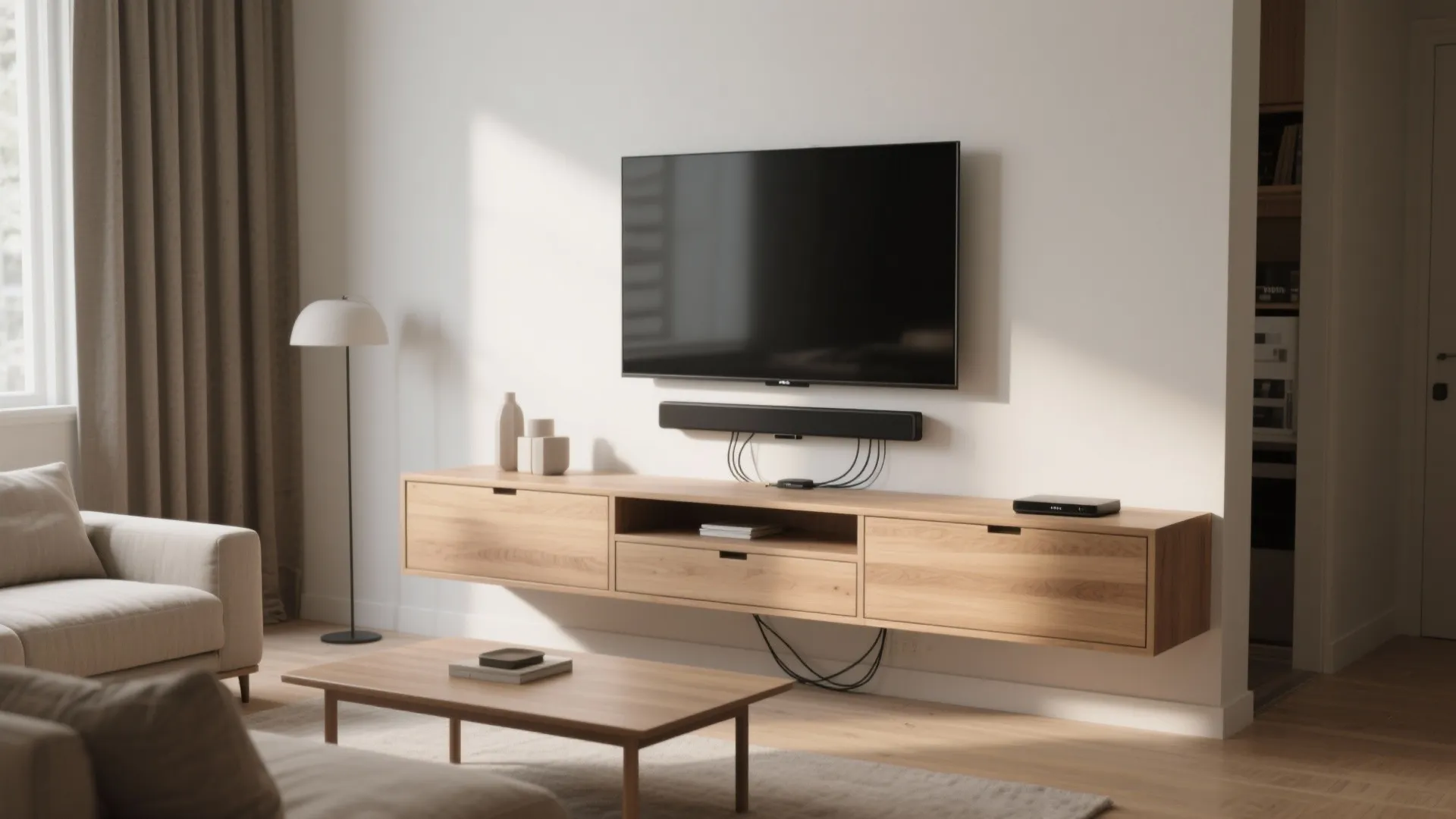 Wall-Mounted TV + Floating Console