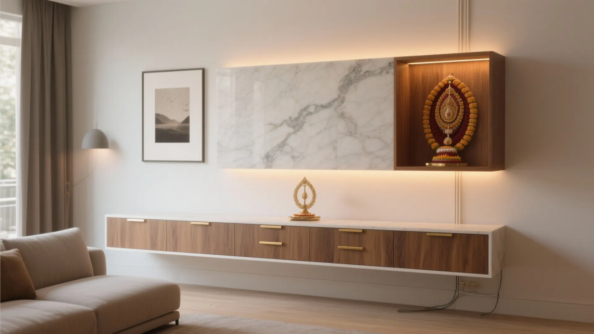 Minimalist Wall-Mounted Pooja Unit with Hidden Storage