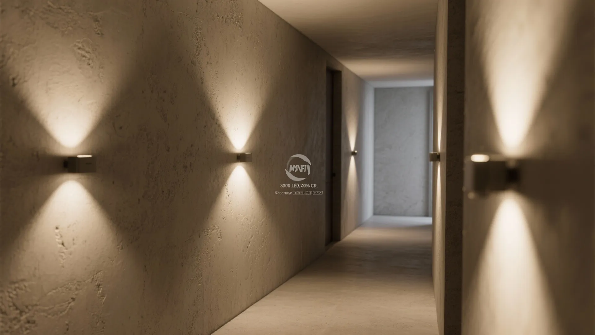 Wall-wash lighting with textured paint or microcement