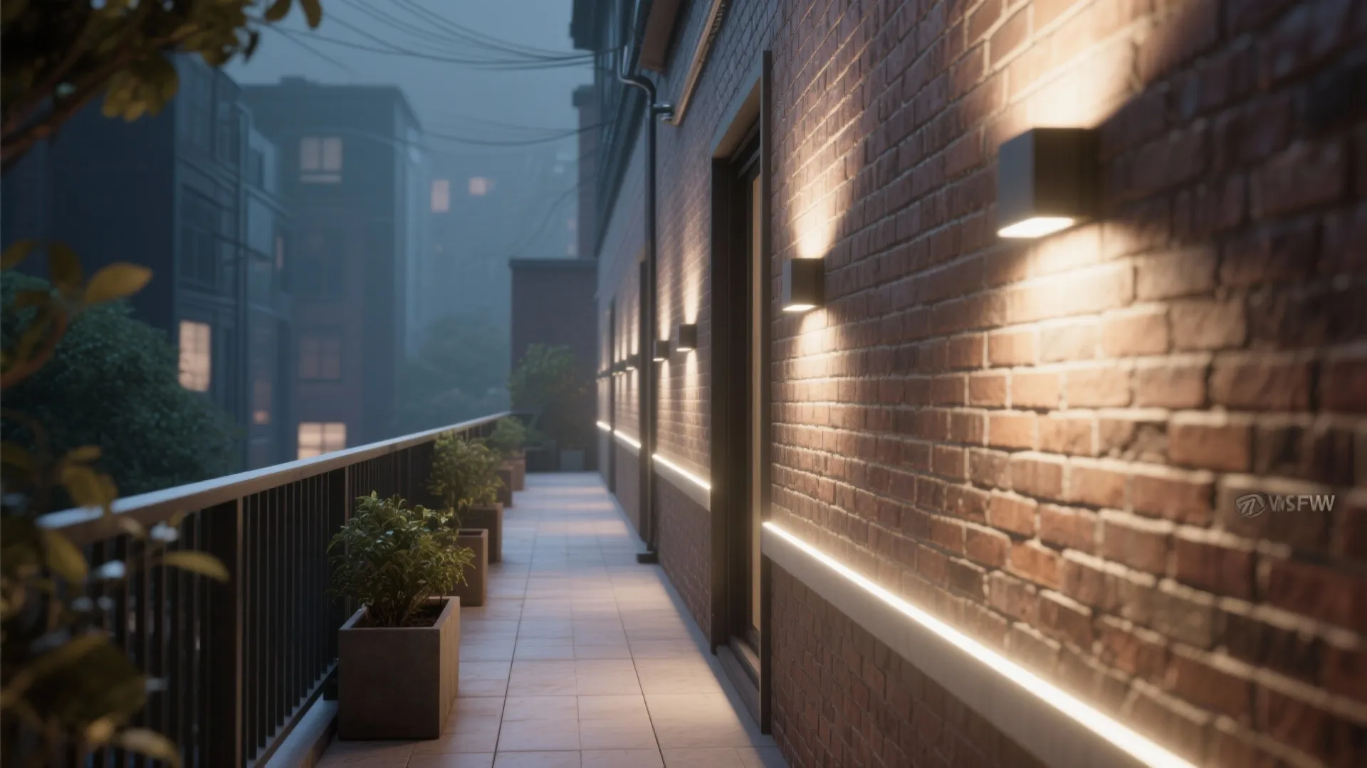 Wall-wash lighting to expand perceived width