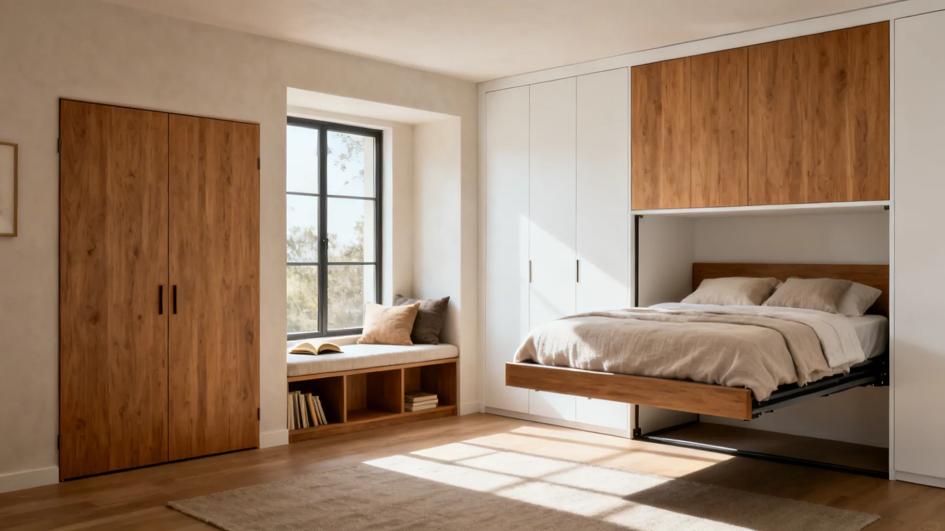 Wall bed + storage bench: sleeping smart