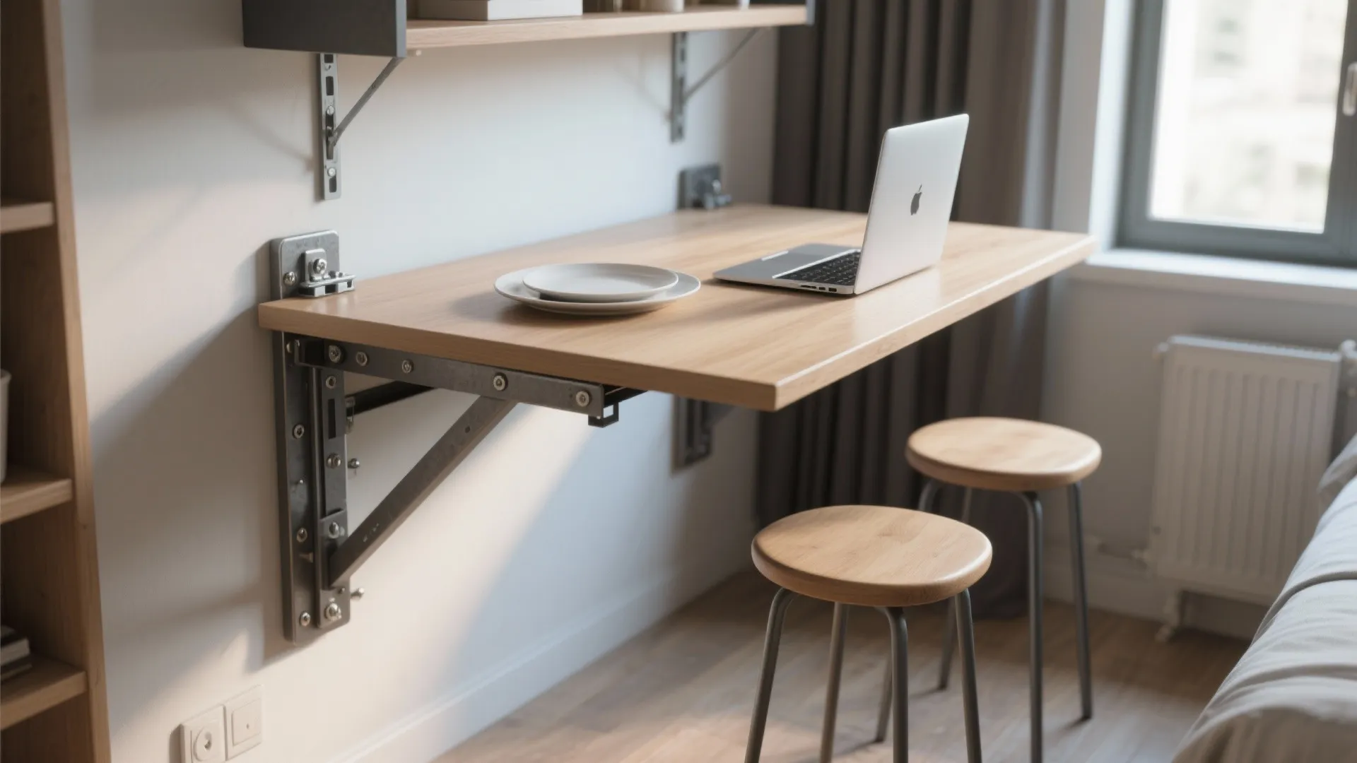 4. Wall-mounted folding table (perfect for ultra-tight spots)