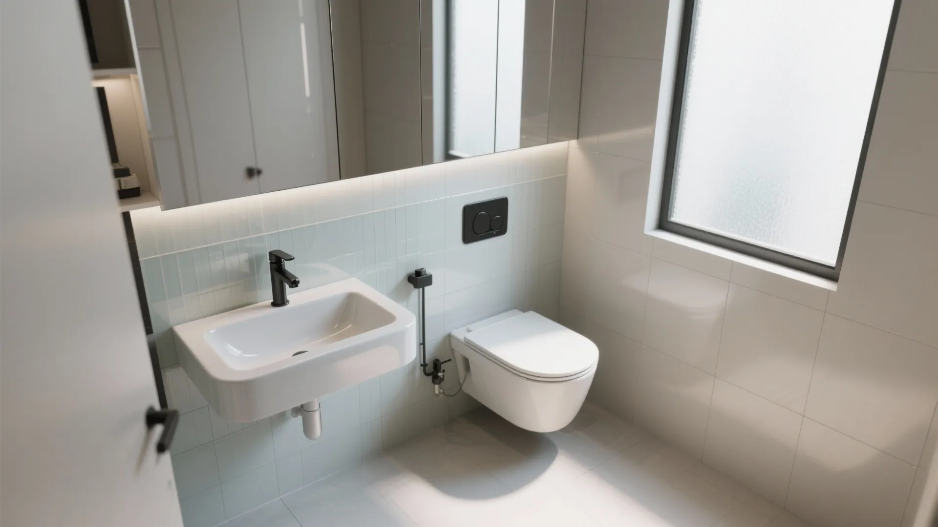 Compact Fixtures: Wall-Hung Toilet and Corner Basin