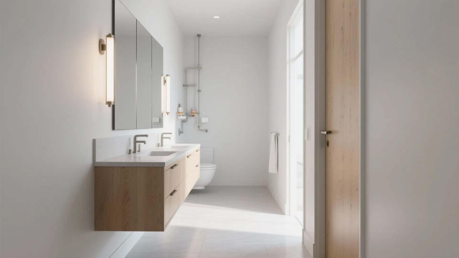 Wall-hung vanity and slim storage