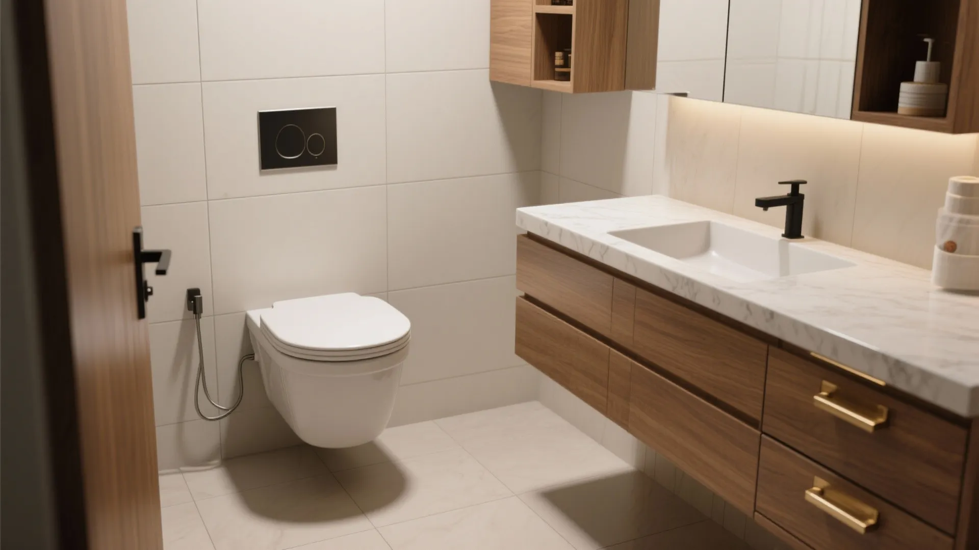 Wall-Hung Fixtures and a Floating Vanity