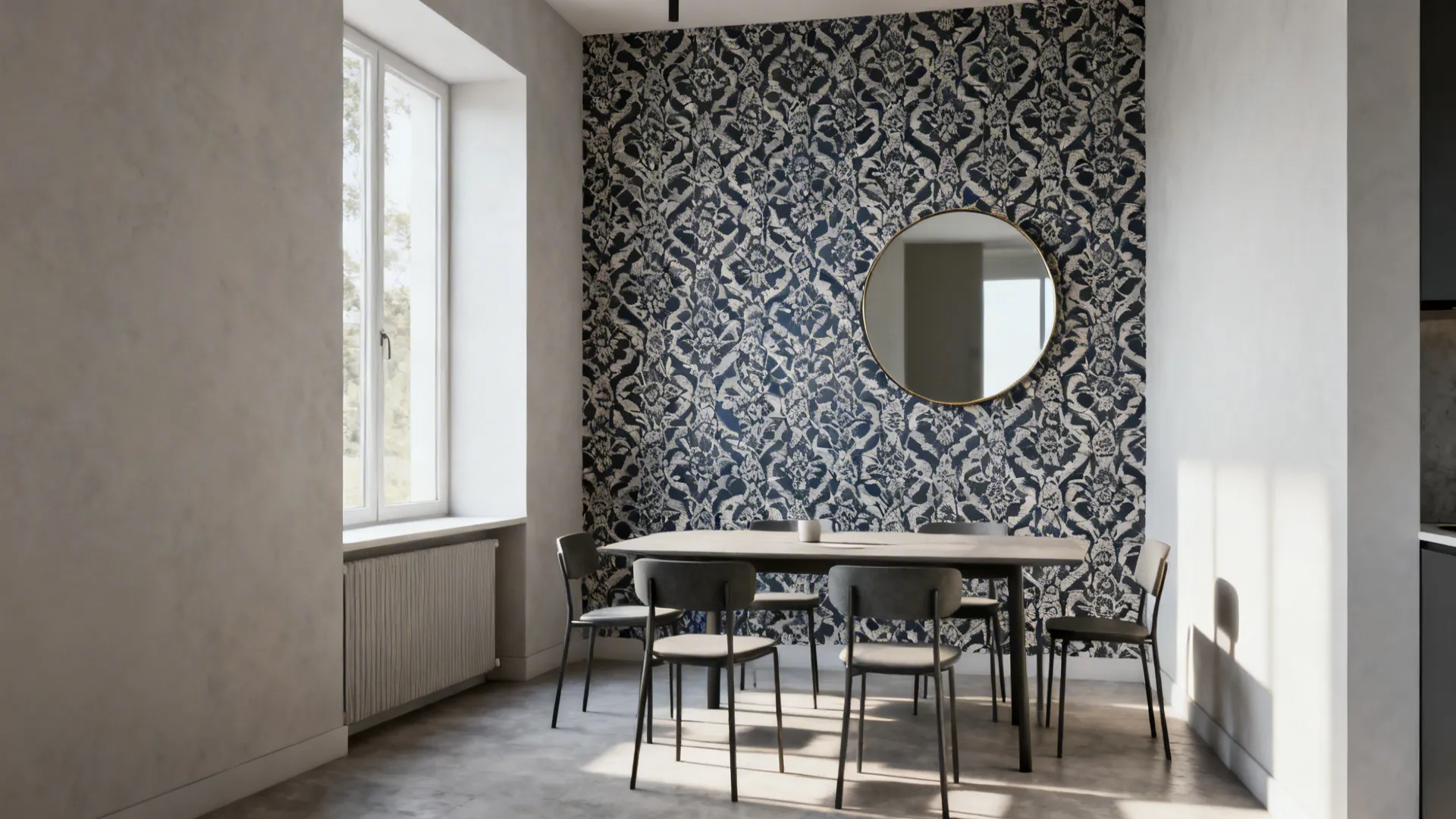 3. Bold Wallpaper Accent with Minimal Art