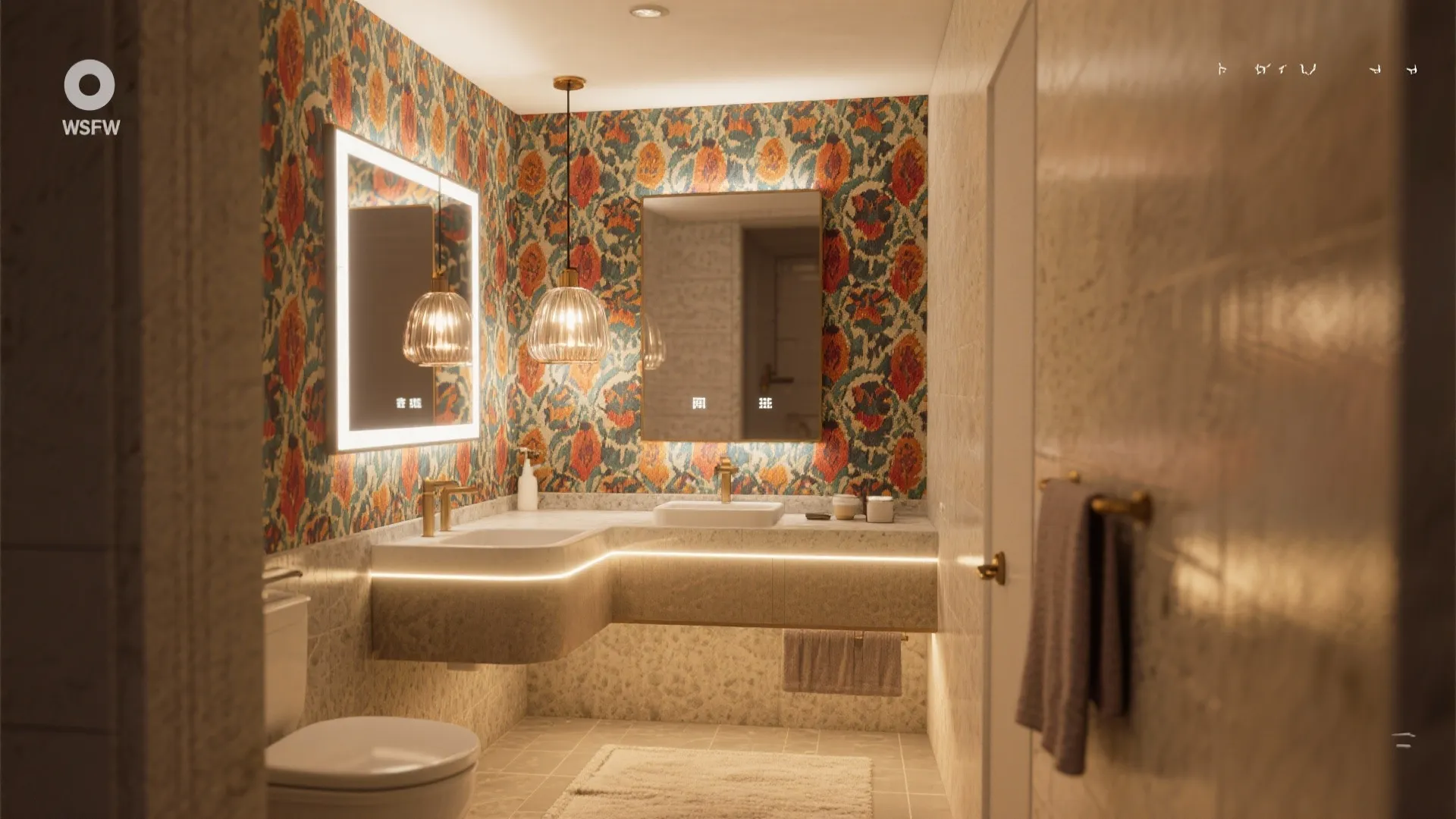 4. Statement Wallpaper + Functional Lighting