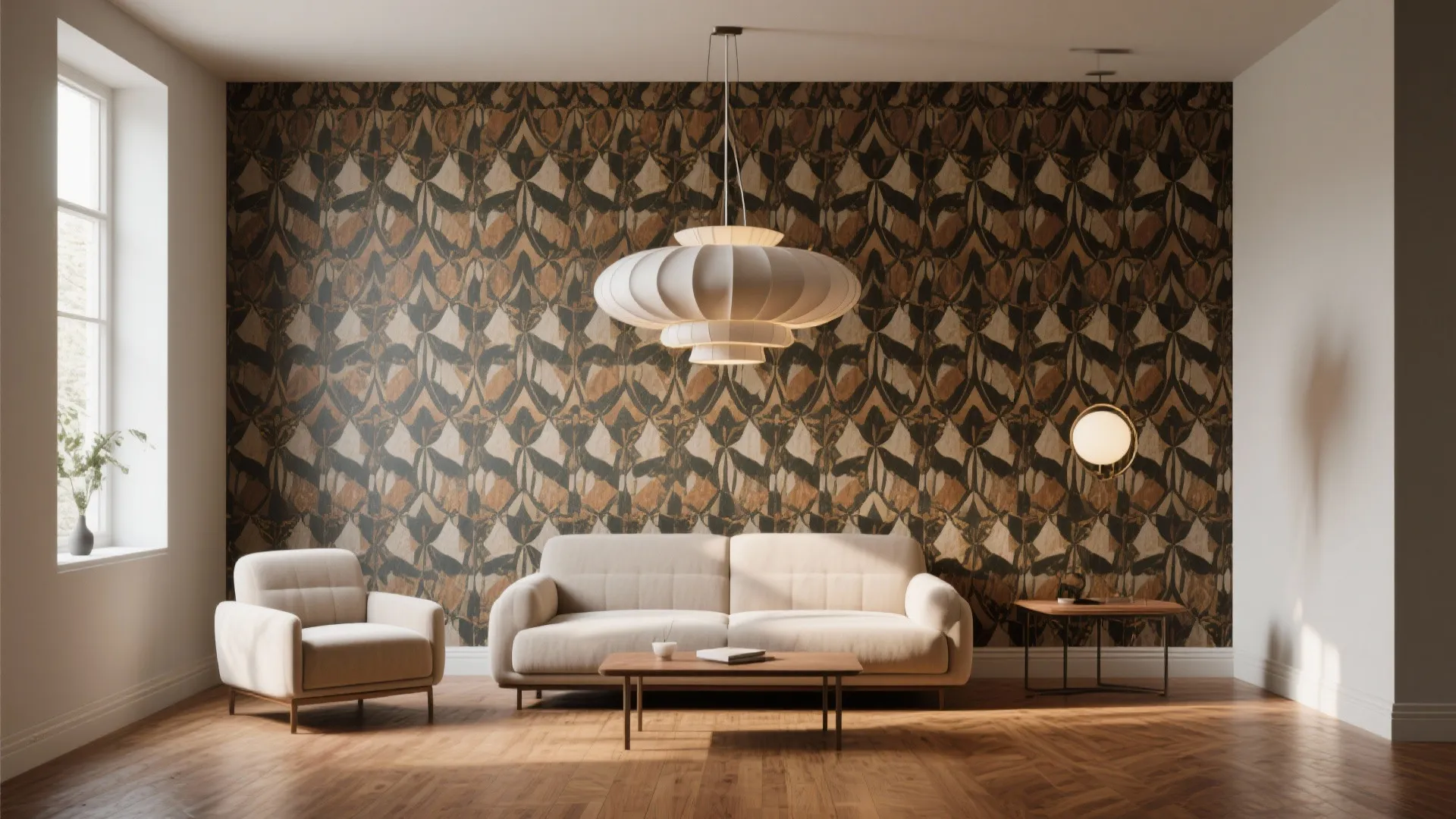 4. Dramatic wallpaper and sculptural lighting