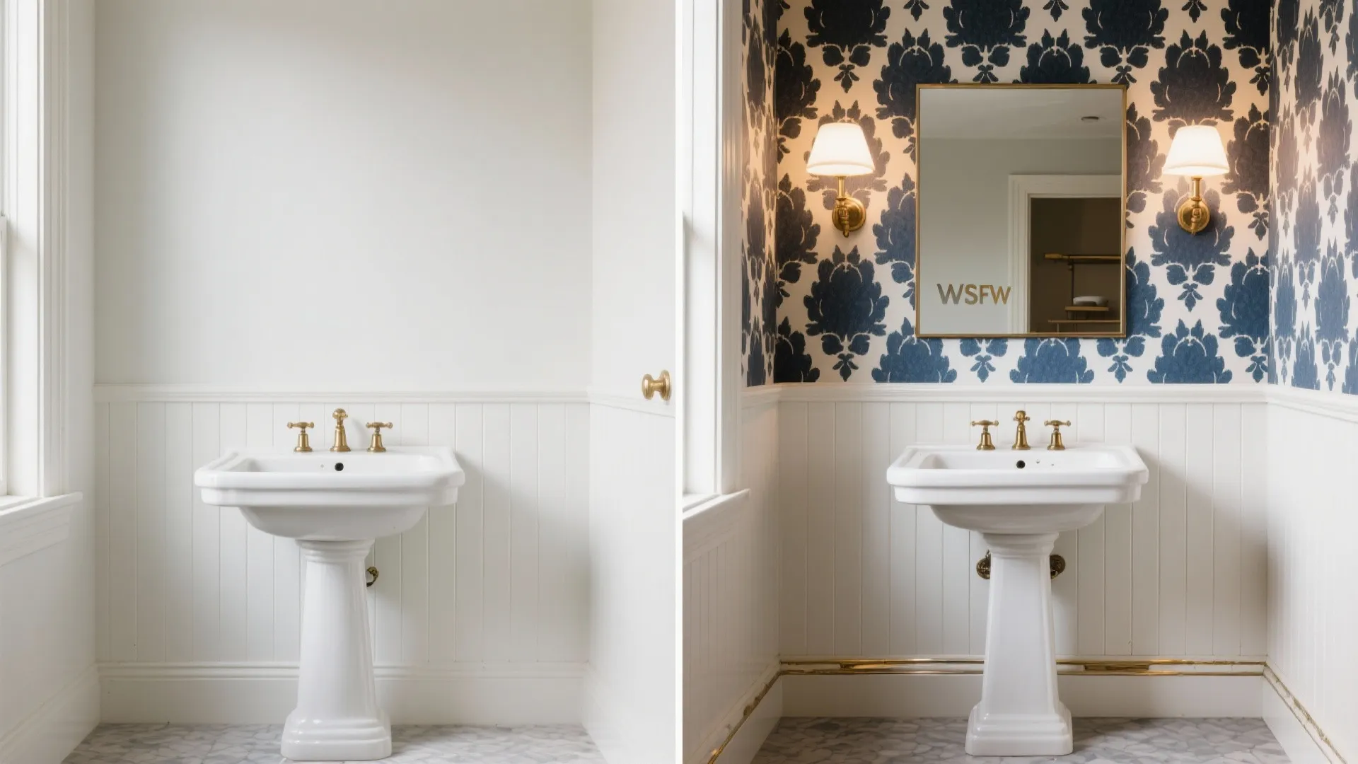Bold Wallpaper + Wainscoting Balance