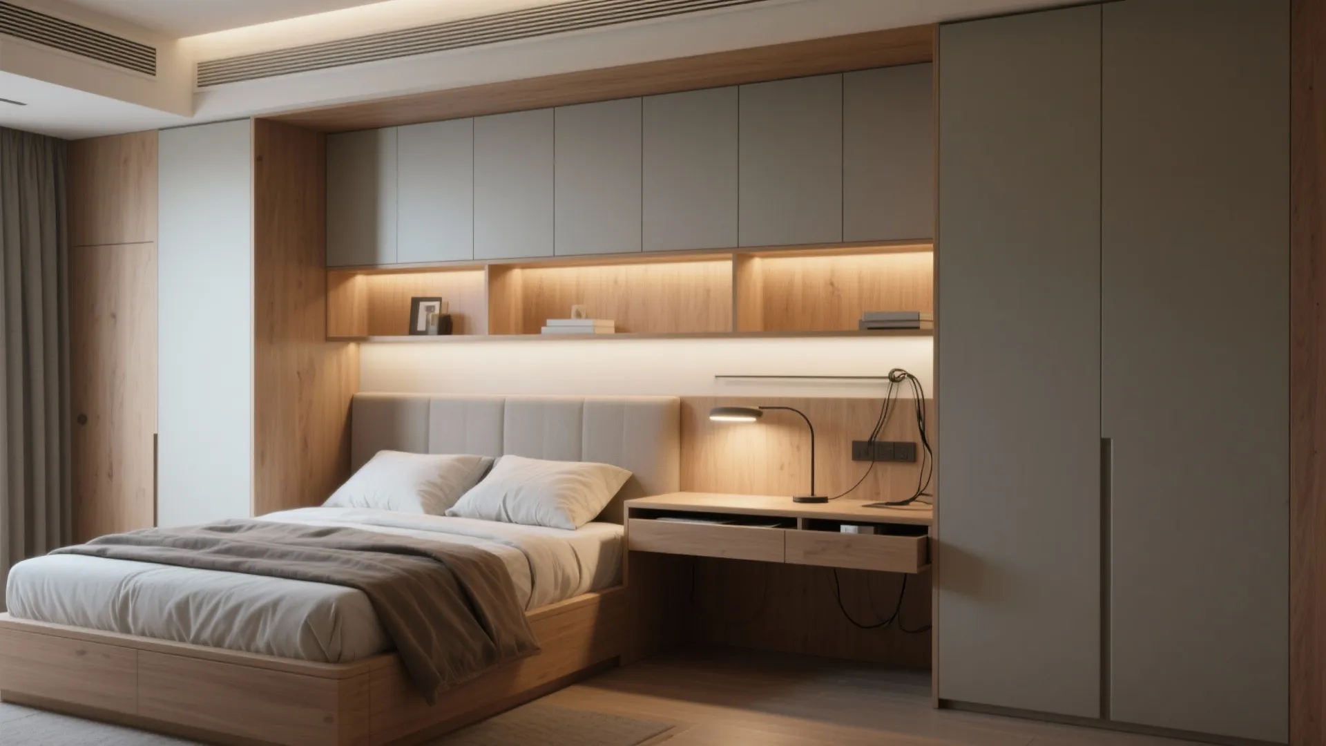 3. Multifunctional Wall Unit That Doubles as a Headboard