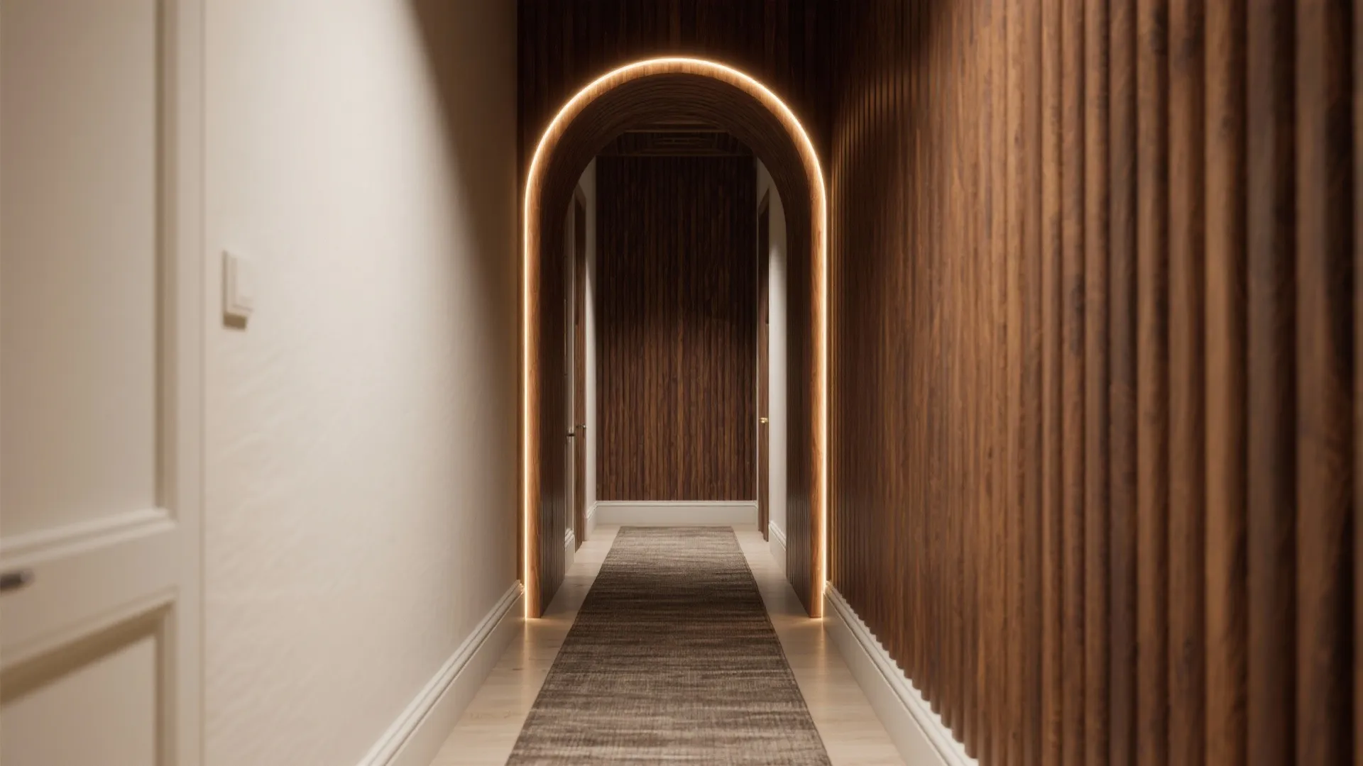 Deep-Set Arch Niche with Walnut Slats