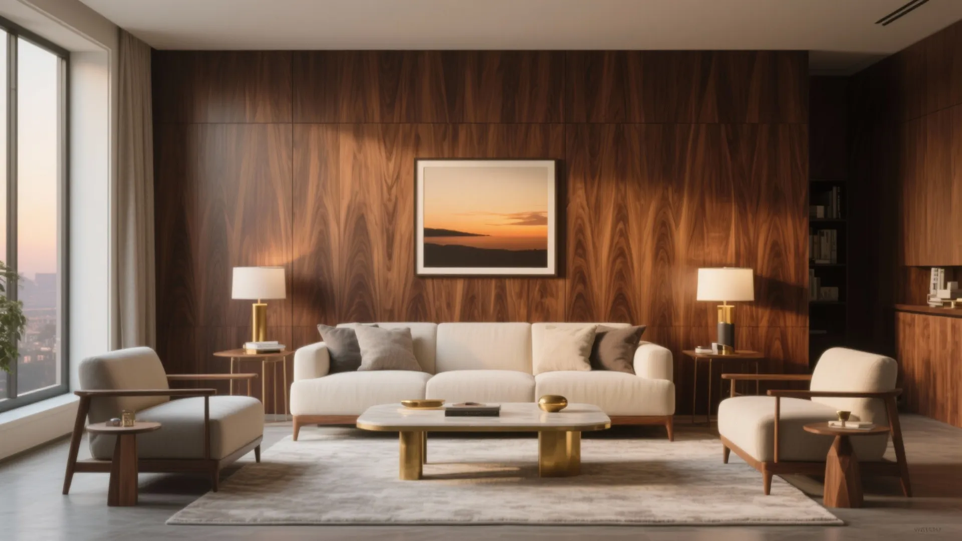 Warm walnut veneer as a focal backdrop