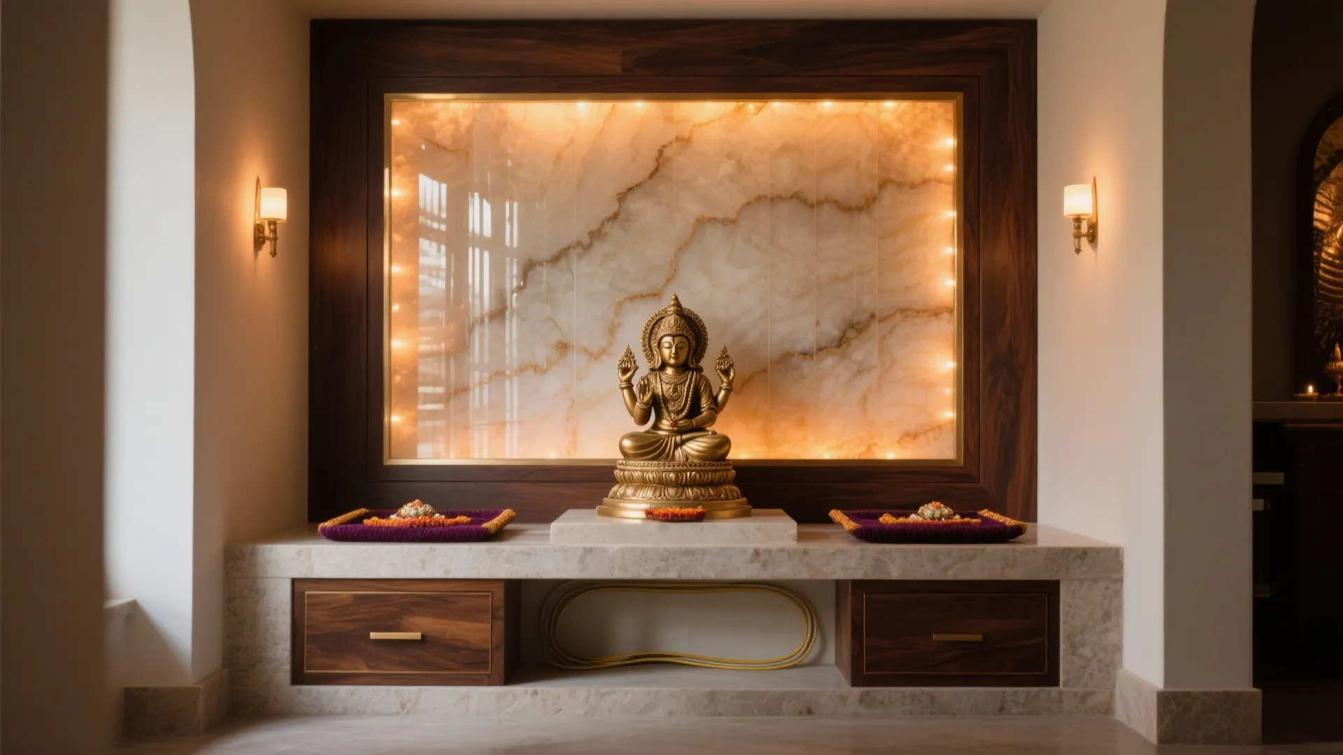 Backlit Stone or Glass Panel Framed in Walnut