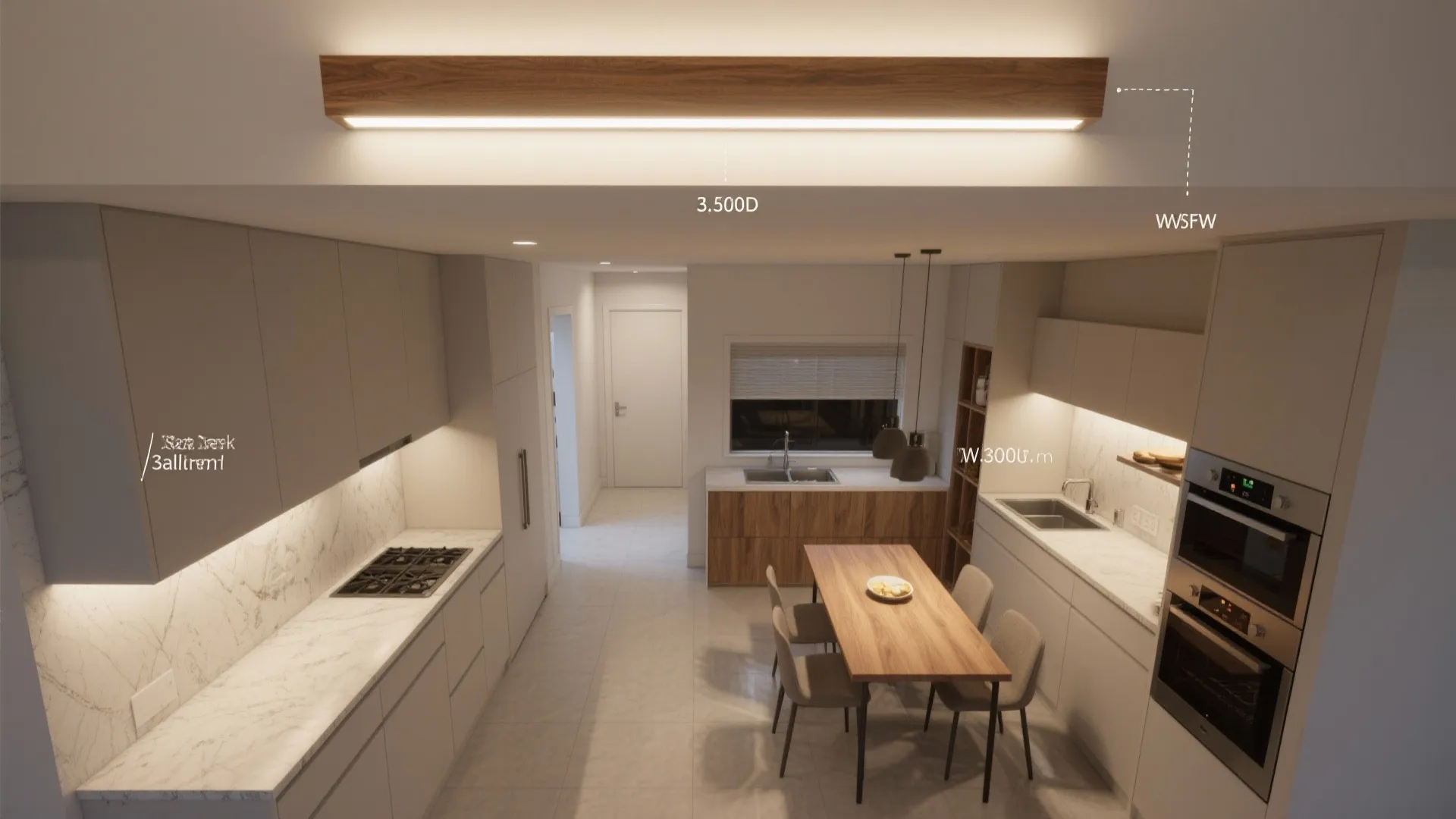 2) Linear Walnut Beam with Integrated LEDs