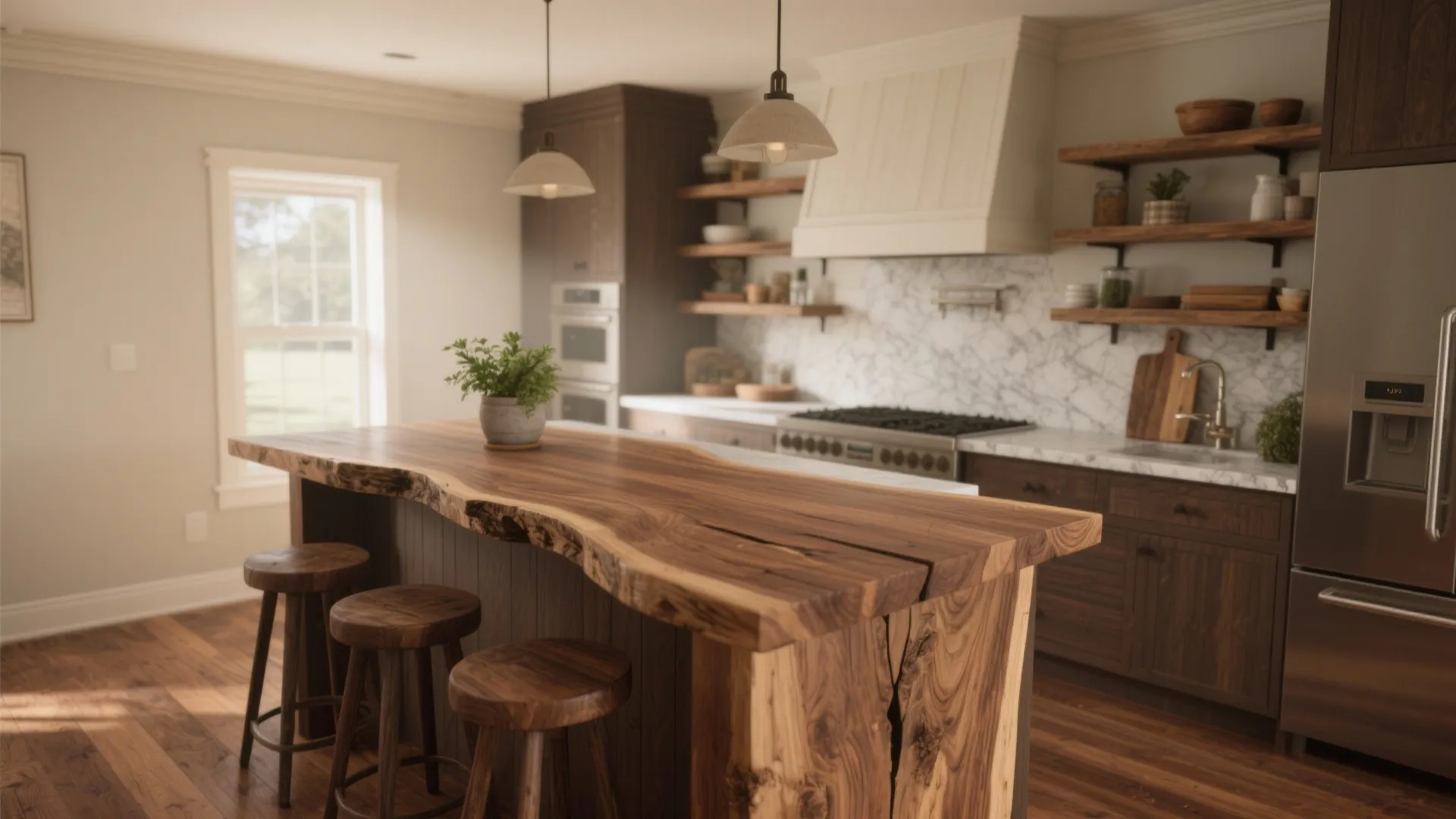 2. Natural Wood Countertops and Shelves