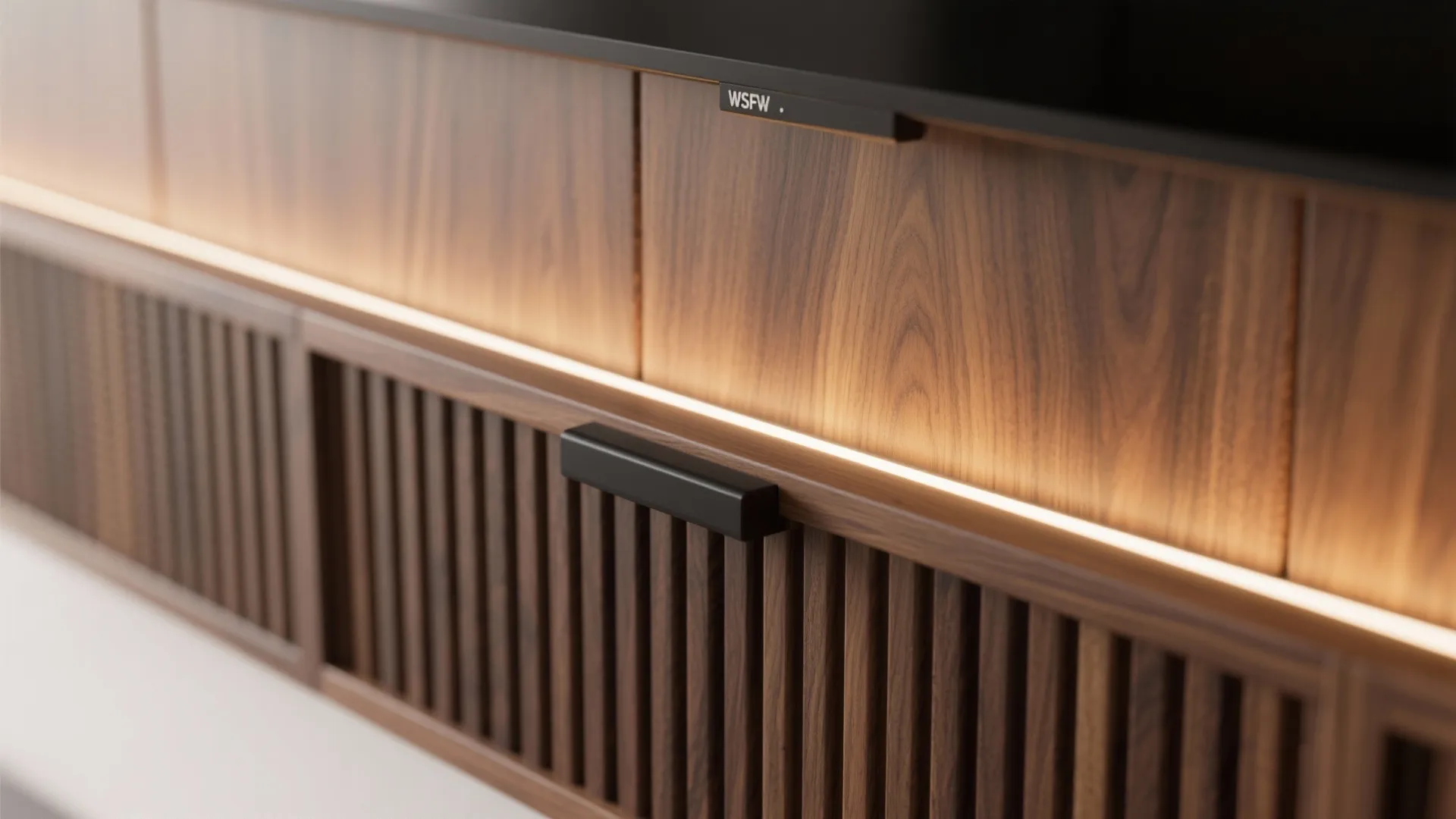 Walnut Media Wall With Concealed Storage