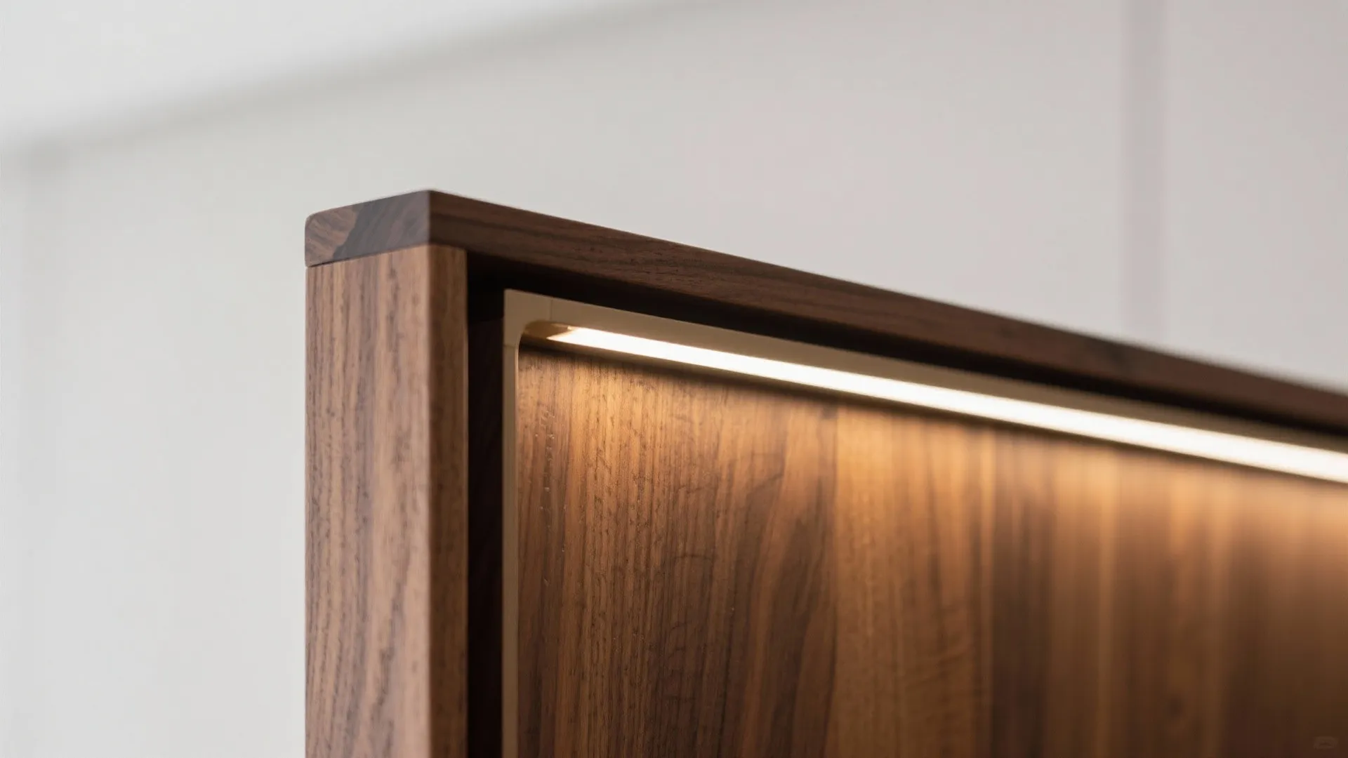 Half-height walnut partitions with display shelving